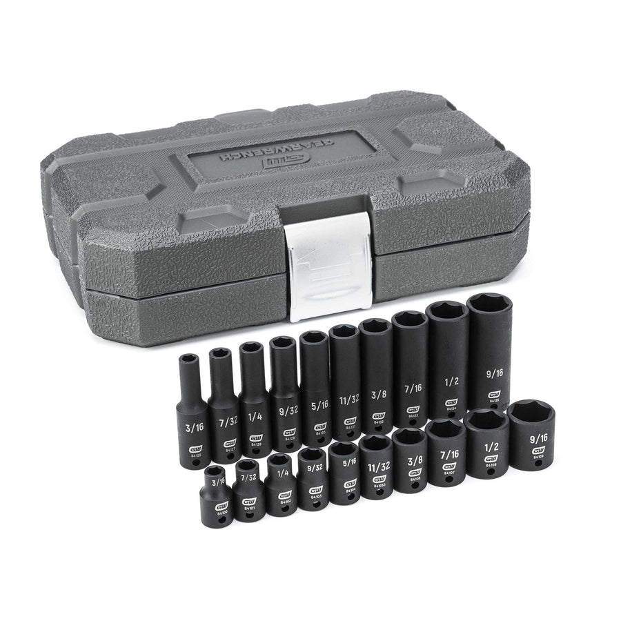 20 Pc. GEARWRENCH 1/4" Drive 6 Pt. Standard & Deep Impact Socket Set, SAE - 84900