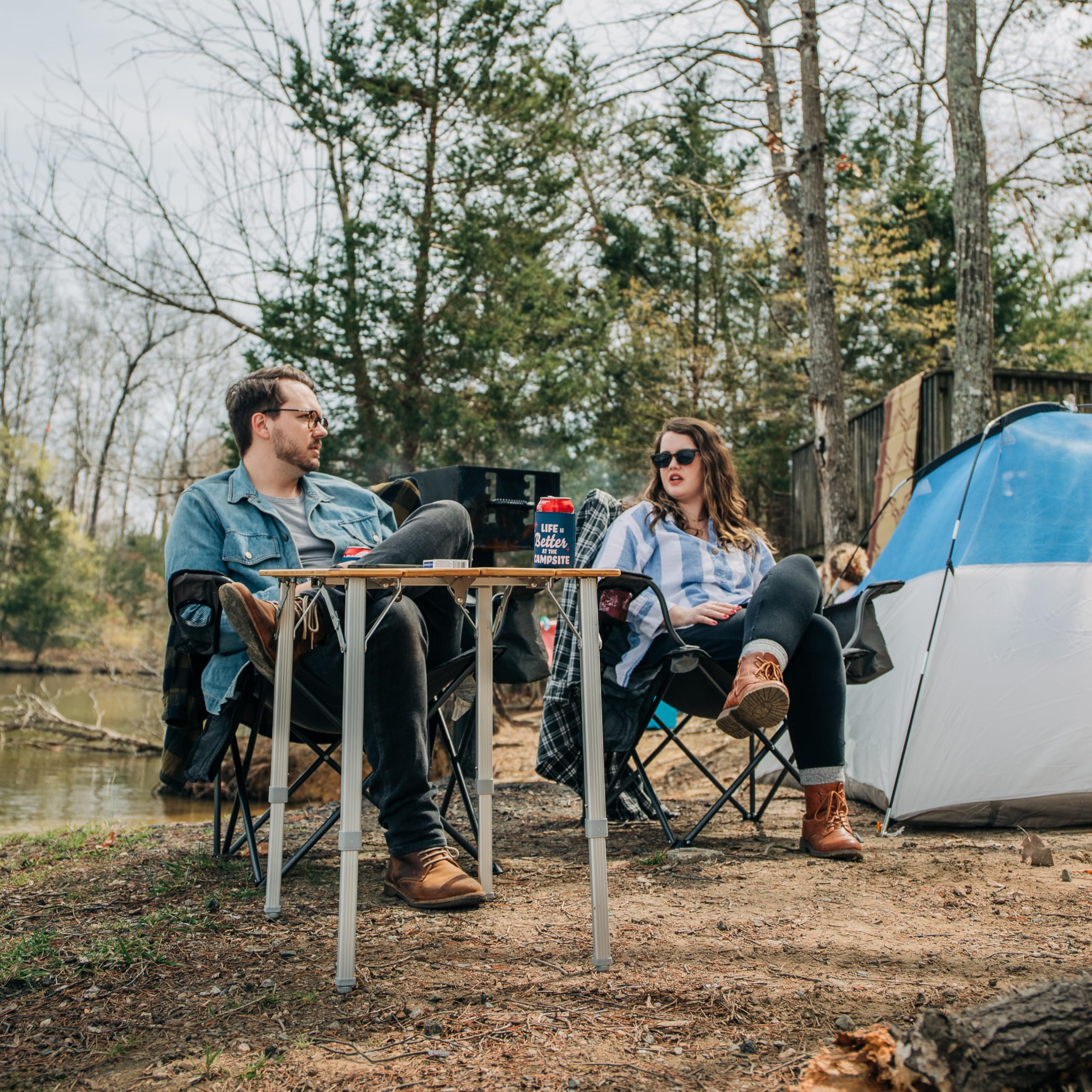 Bamboo Folding Camping Table Camco with Aluminum Legs - Natural Bamboo Top Measures 25 ½ x 19 ¾-inches & Supports Up to 85lbs - Lightweight for Added Portability & Includes Storage Bag (51895)