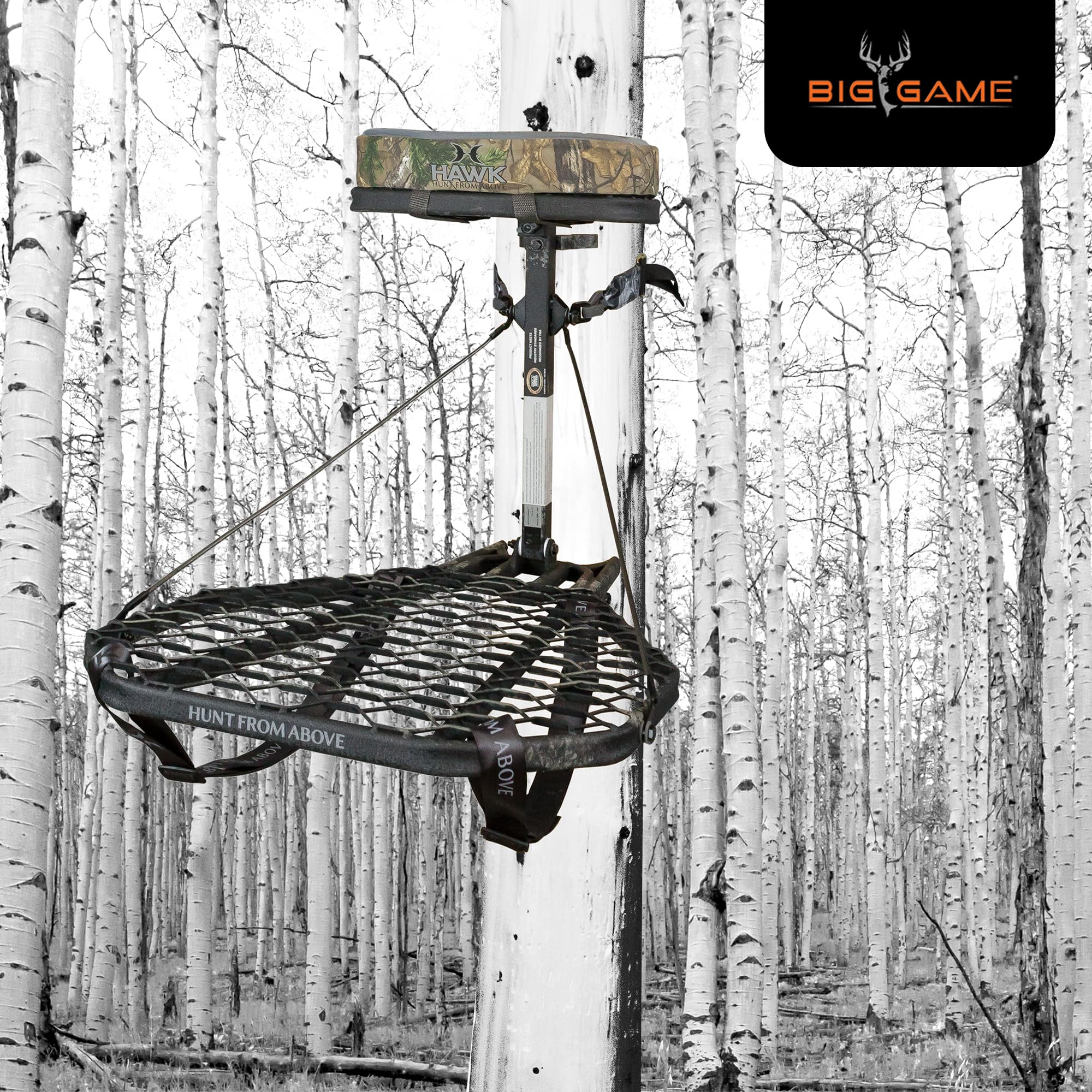 Mega Hawk Combat 1-Piece Hang-On Big Game/Shooting/Hunting Steel Tree Stand with 24"x30" XL Rock-Solid Platform