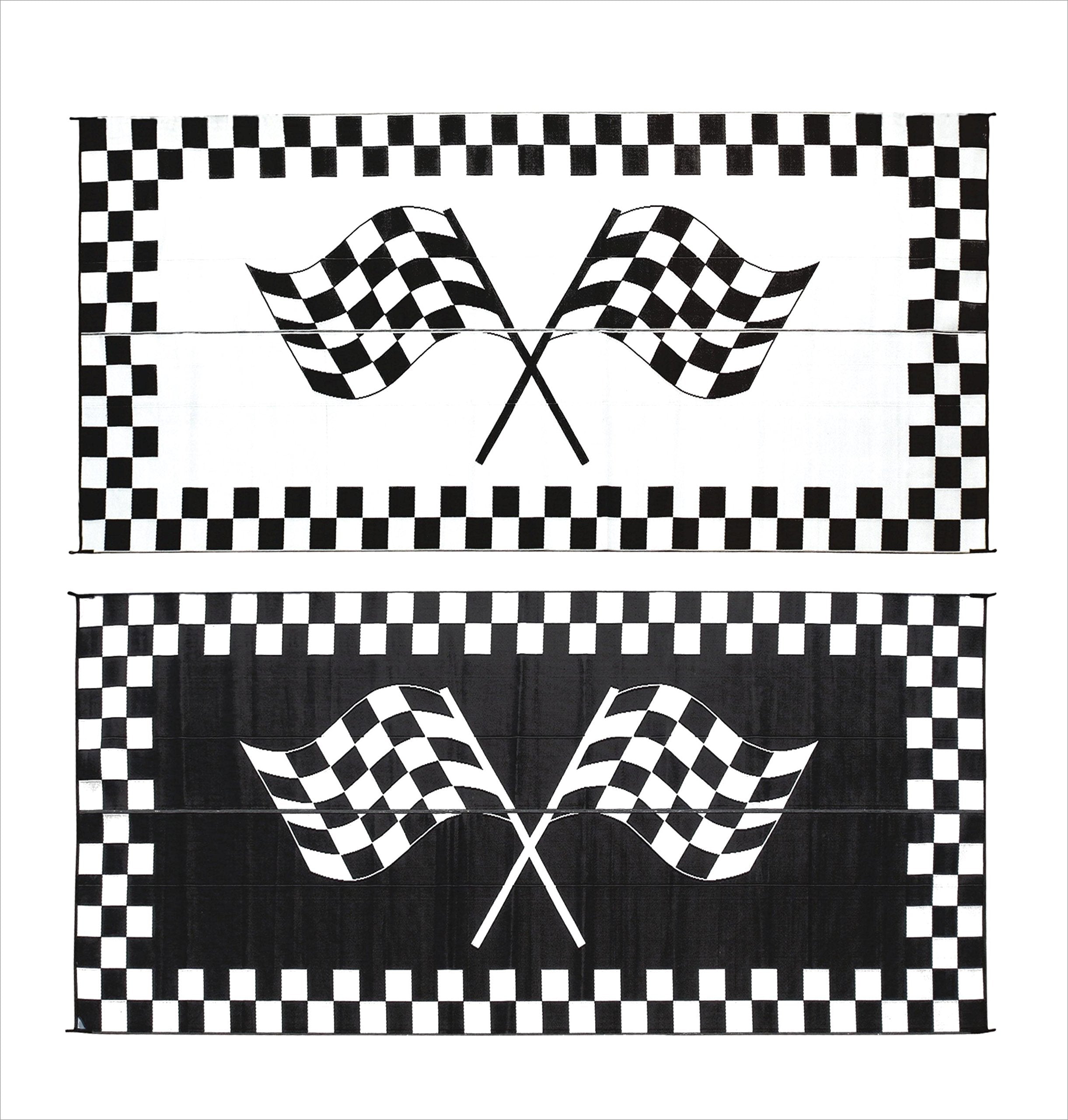 Ming's Mark Stylish RF-8201 Reversible Classical Patio Mat - 8' x 20', black w/ white, racing flags