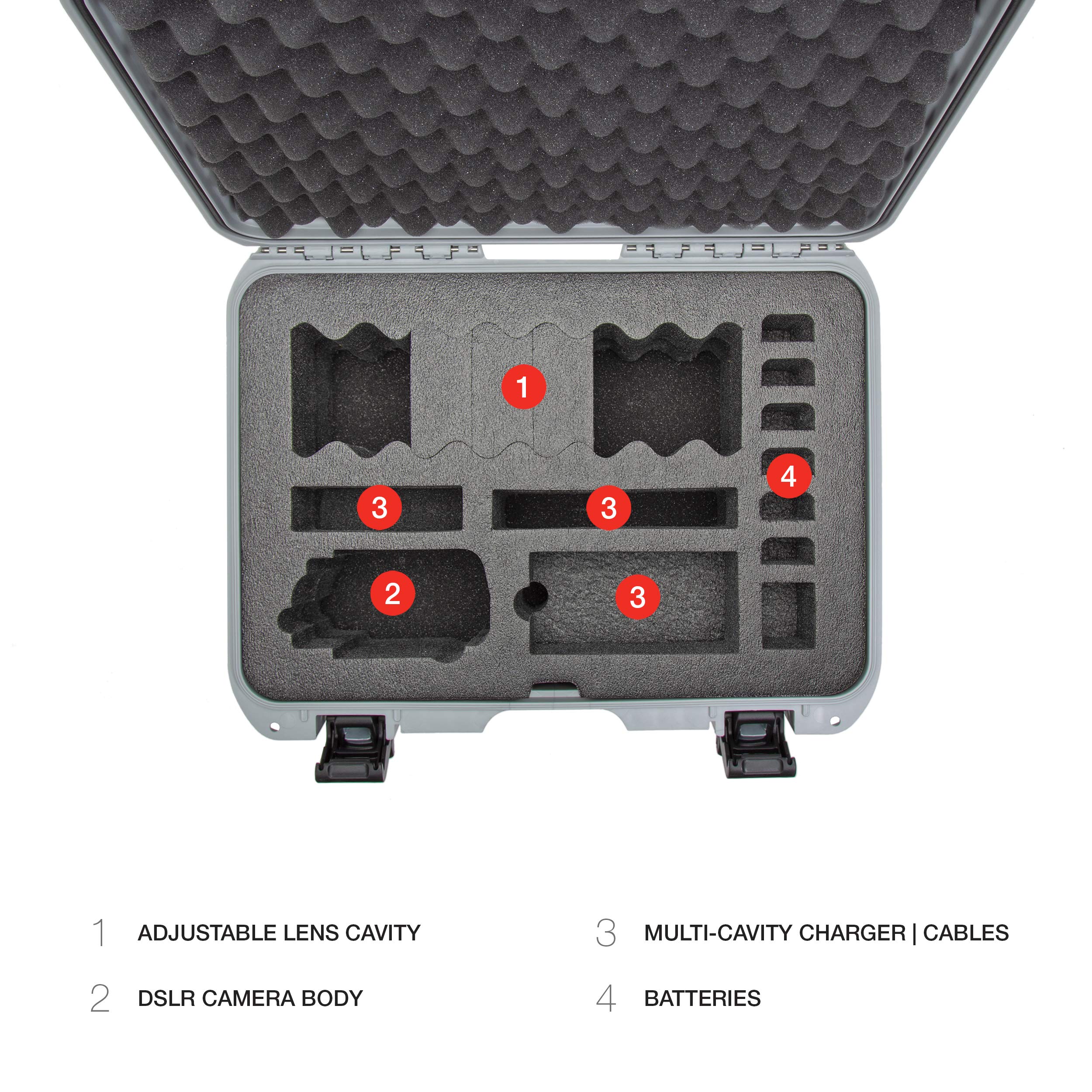 925 Nanuk Waterproof Carry-on Hard Case with Foam Insert for Canon, Nikon - 1 DSLR Body and Lens/Lenses - Silver (925-EDSLR5)