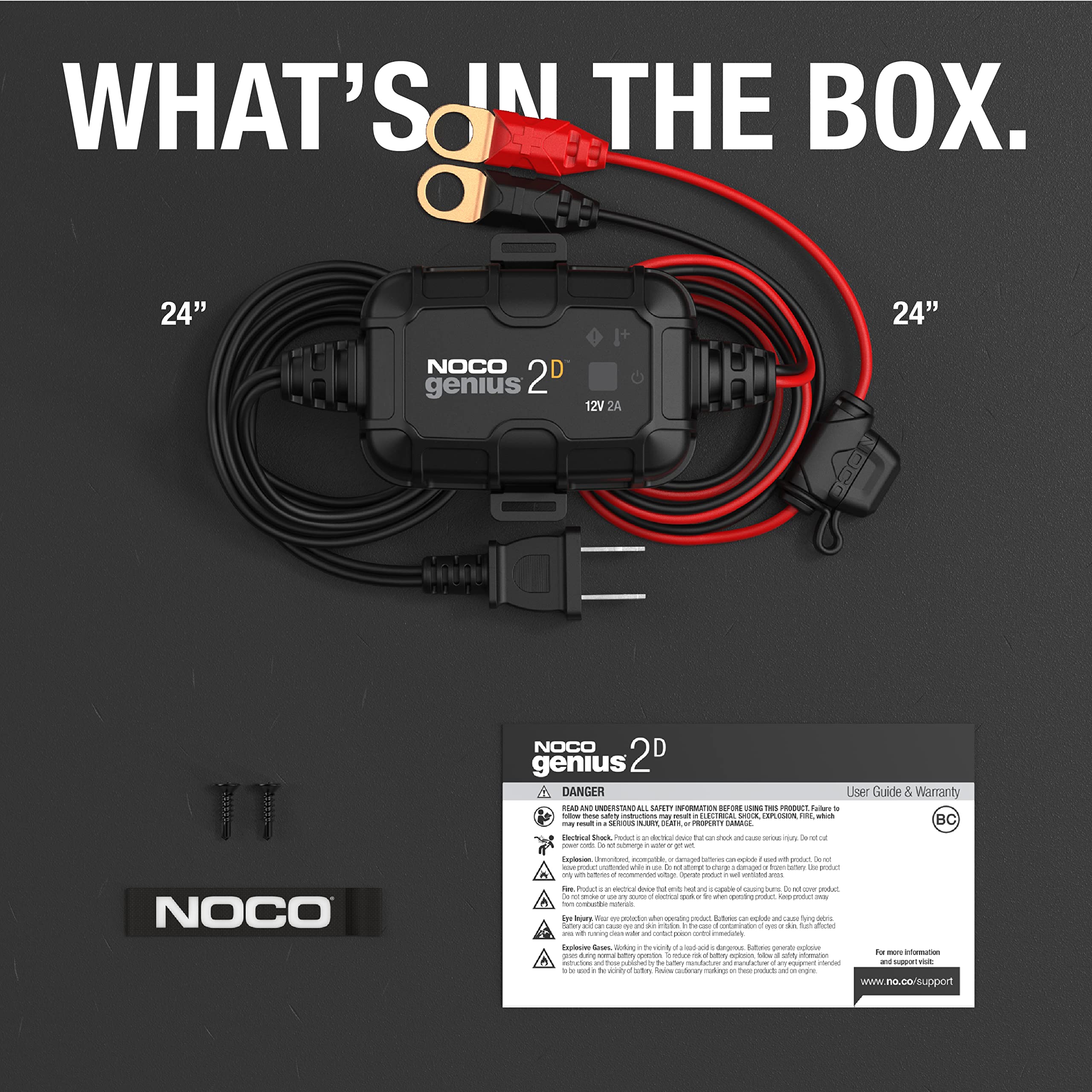 GENIUS2D NOCO: 2A 12V Smart Onboard Battery Charger - Direct-Mount Automatic Maintainer, Trickle Charger & Desulfator with Overcharge Protection & Temperature Compensation – for Lead-Acid Batteries