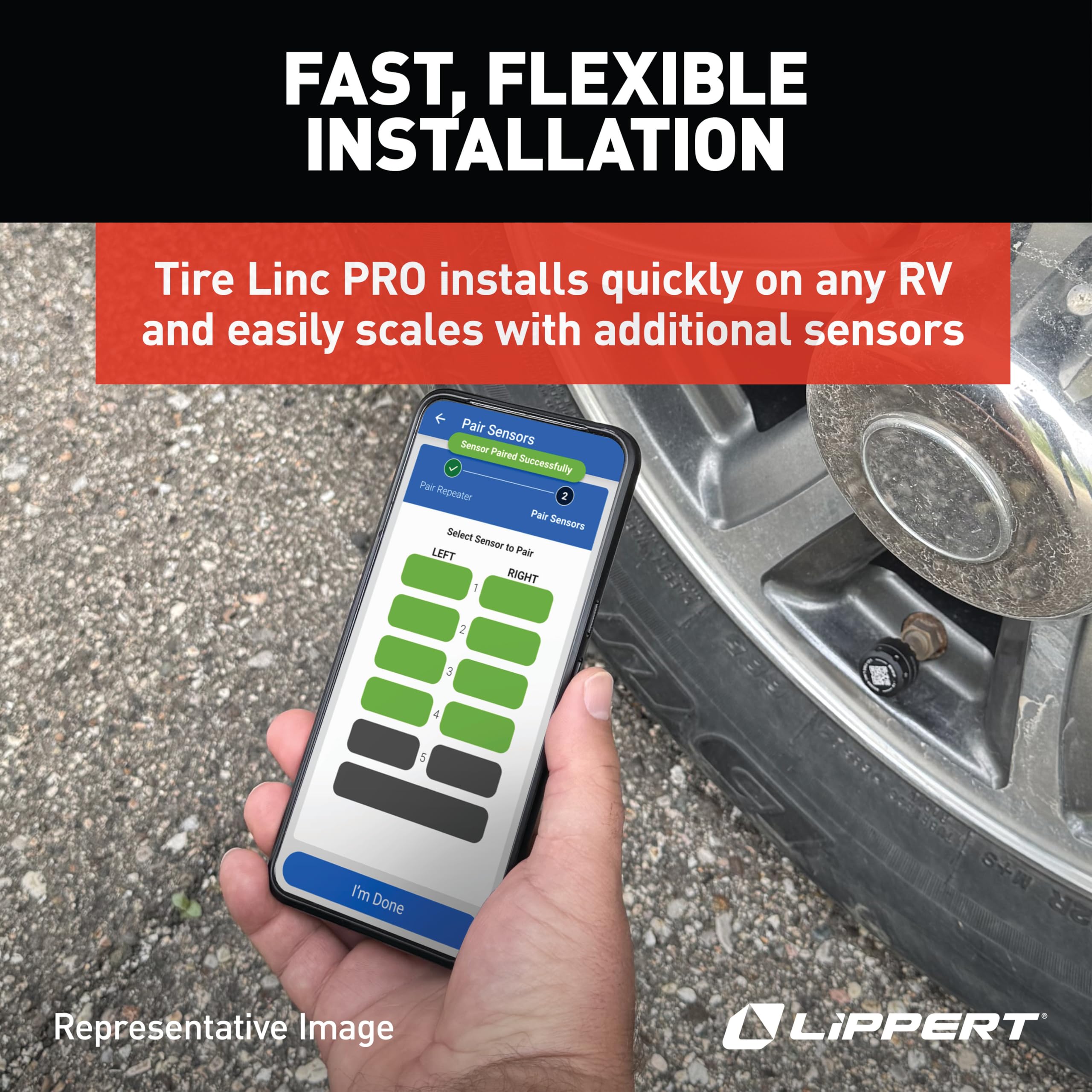Lippert PRO Tire LINC RV Tire Pressure/Temperature Monitoring System (TPMS) 2-Tire Bundle with External Stem Sensors, Repeater, and Dock #2024115887