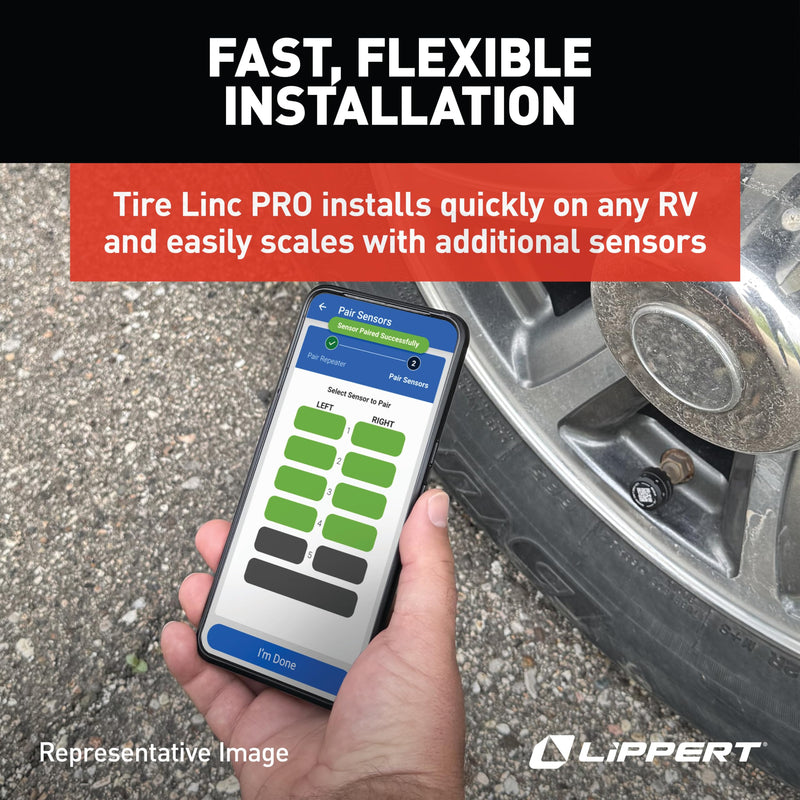 Lippert PRO Tire LINC RV Tire Pressure/Temperature Monitoring System (TPMS) 6-Tire Bundle with External Stem Sensors, Repeater, and Dock #2024115891