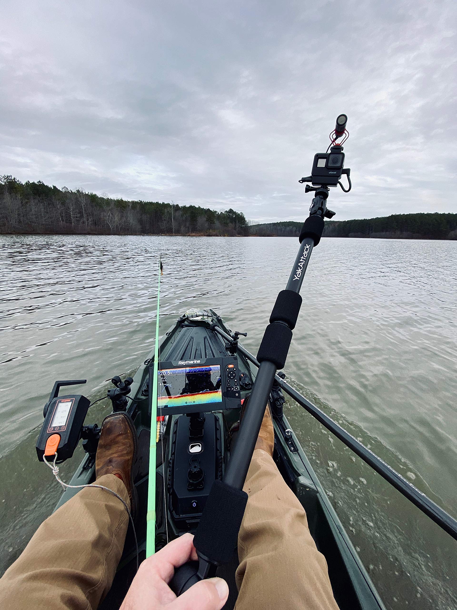 PanFish Pro YakAttack Camera Mount | 33" Floating Camera Pole with LockNLoad Base | Compatible with GoPro & 1/4"-20 Cameras | Rigid & Lightweight for Kayak Mounting | Made in USA