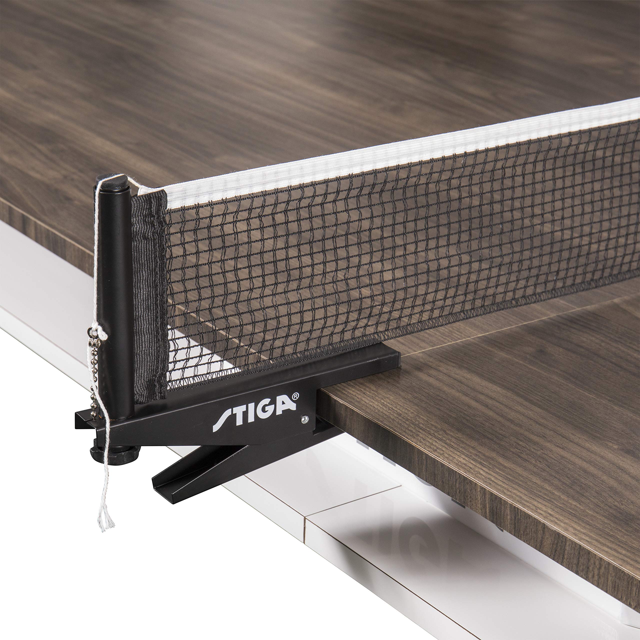 STIGA 3-in-1 Dining, Conference and Hybrid Table Tennis Table – White Base with Walnut Finished Top