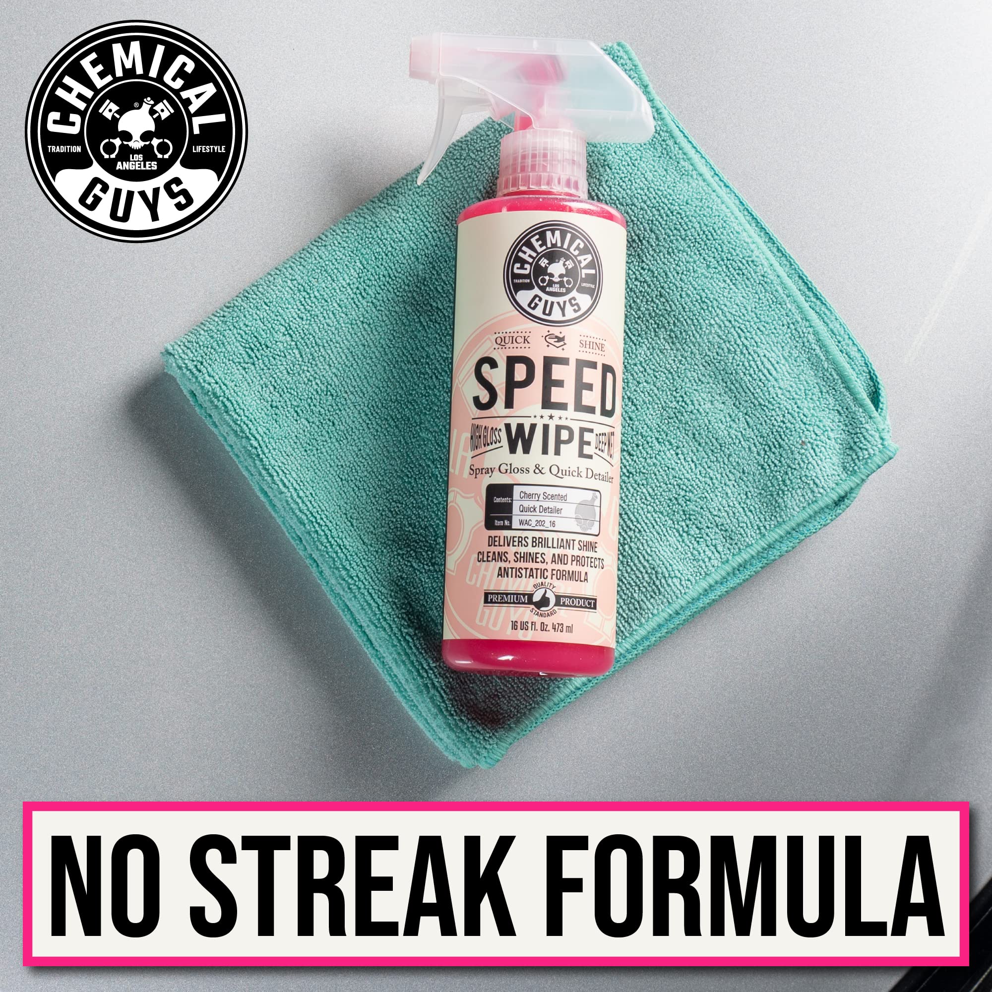 Chemical Guys Speed Wipe Quick Detailer - Streak-Free Shine, High Gloss, Detail Spray for Cars, Trucks, Motorcycles, RVs, and More, Safe on Paint, Glass, Wheels, and Trim, Cherry Scent, 128 fl oz