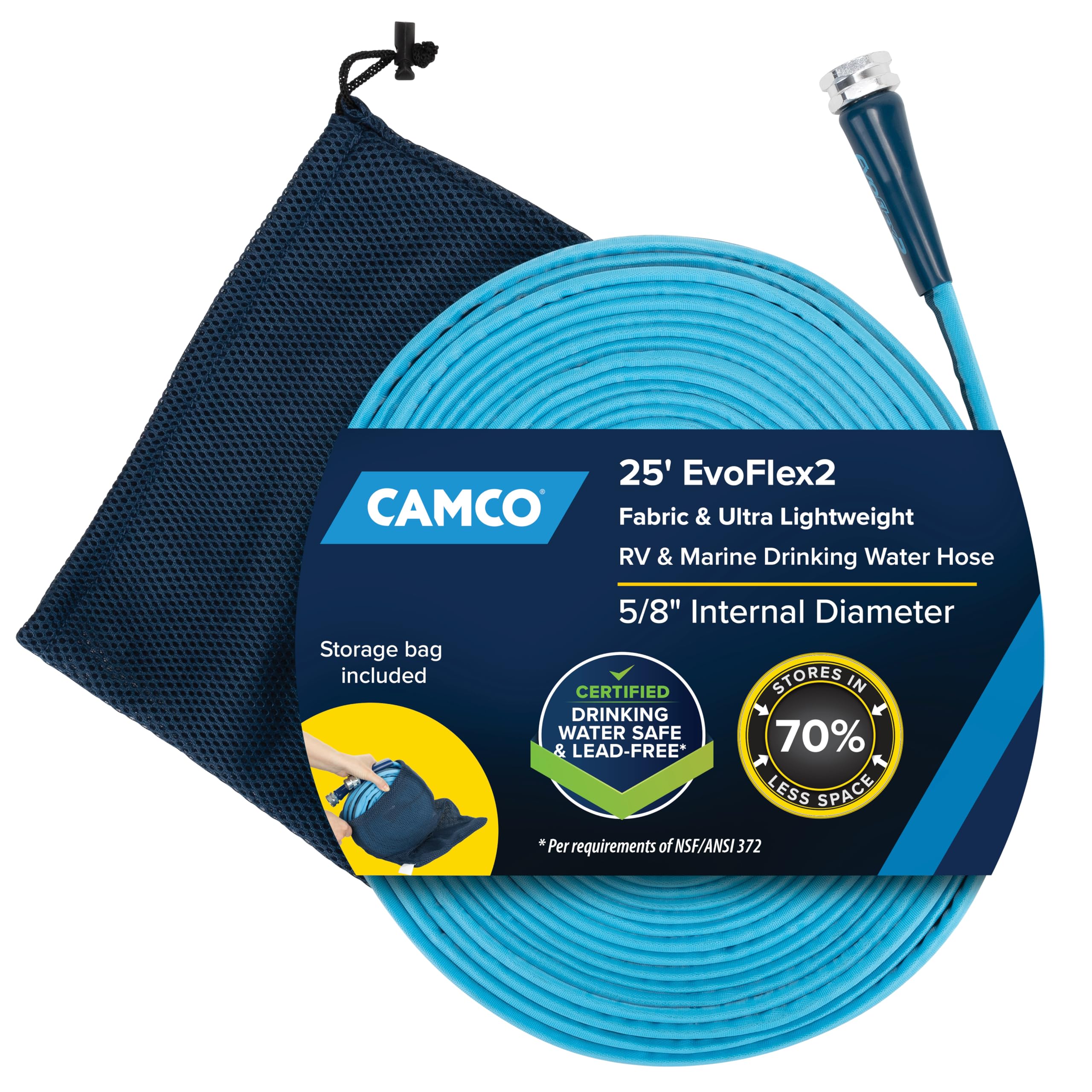 EvoFlex2 Camco 25-ft Drinking Water Hose - RV Drinking Water Hose Reinforced with Fabric & Ultra Lightweight - Contains No Lead, No BPA & No Phthalate - Abrasion Resistant (22577)