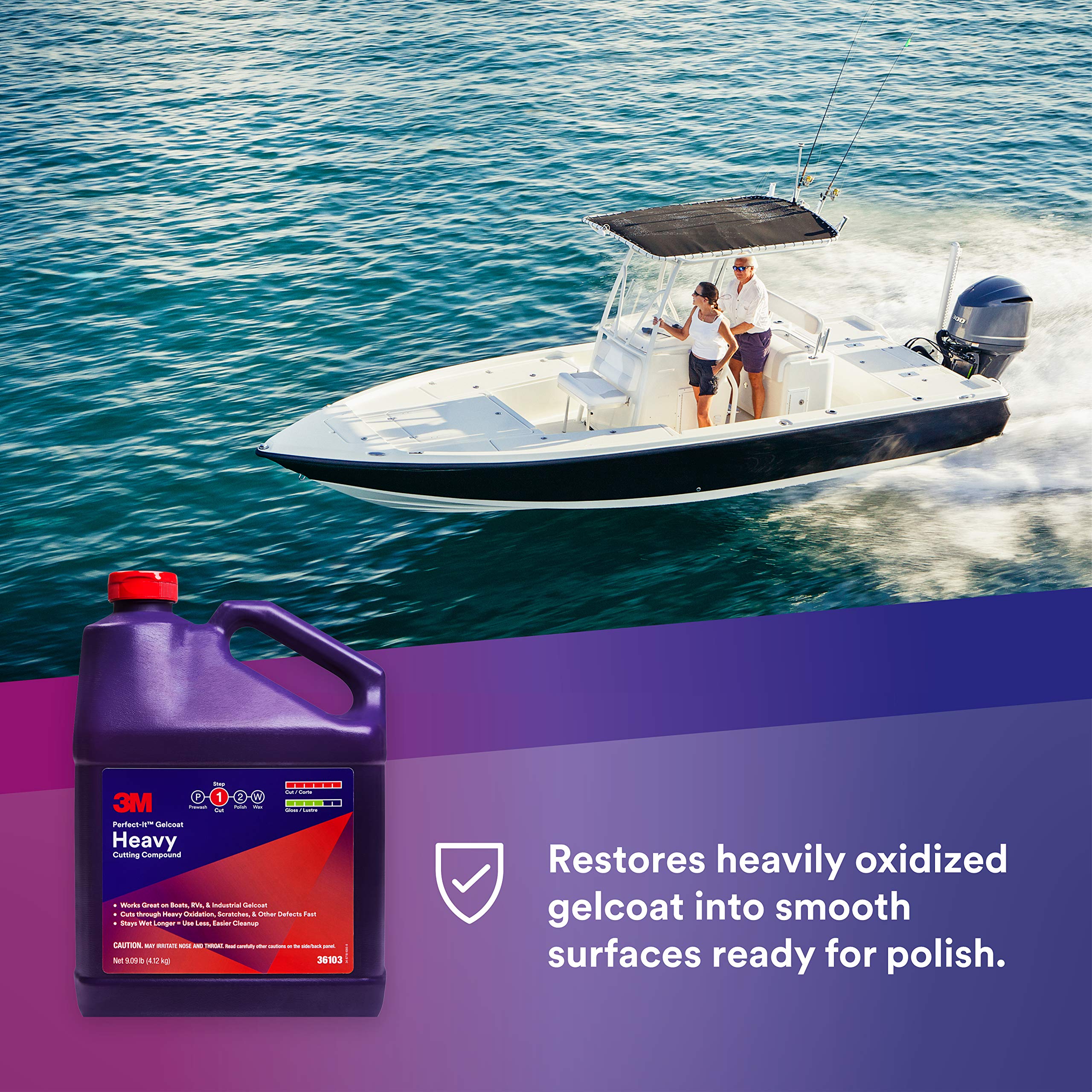 3M Perfect-It Heavy Cutting Compound Gelcoat, 36103, 1 Gallon, Fiberglass Oxidation Remover for Boats and RVs