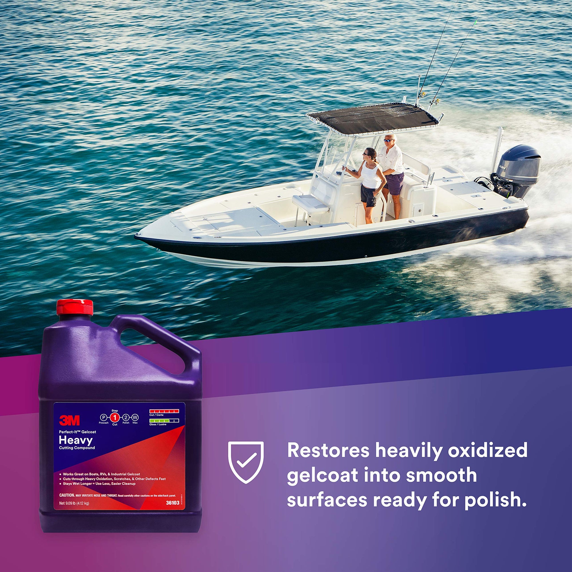 3M Perfect-It Heavy Cutting Compound Gelcoat, 36103, 1 Gallon, Fiberglass Oxidation Remover for Boats and RVs