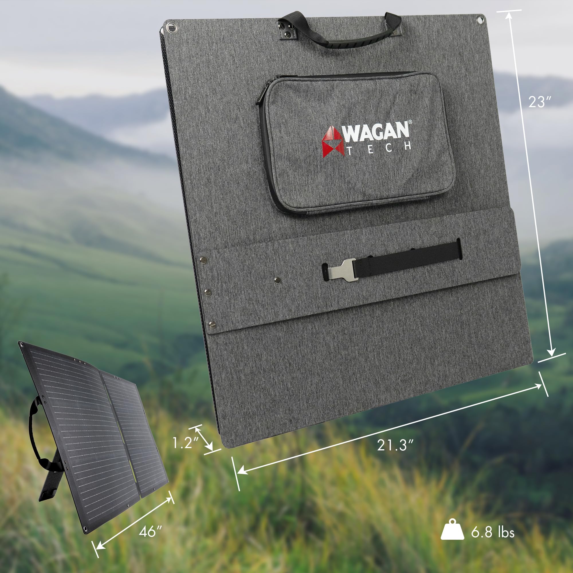 Wagan EL8214 Foldable 100W Solar Panel High Efficiency with Anderson Connector 6.5 ft Power Cable Compatible with Any Anderson Equipped Device for Solar Power Generator Van Camping Off-Grid