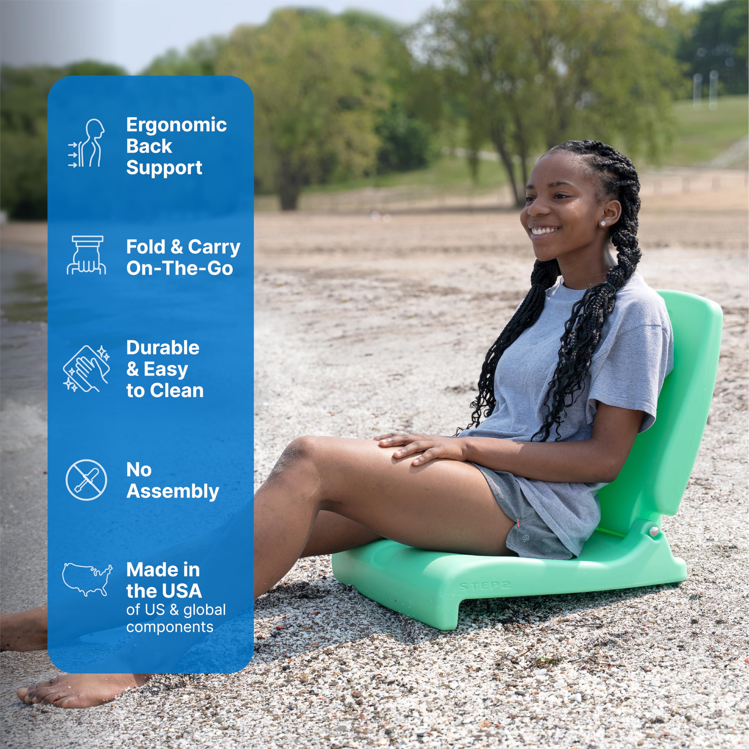 Step2 Flip Seat Folding, Lightweight Portable Outdoor Chair for Poolside, Camping, Beach, Boats, Tailgates, Durable Ground Chair with Back Support for Adults, Mint