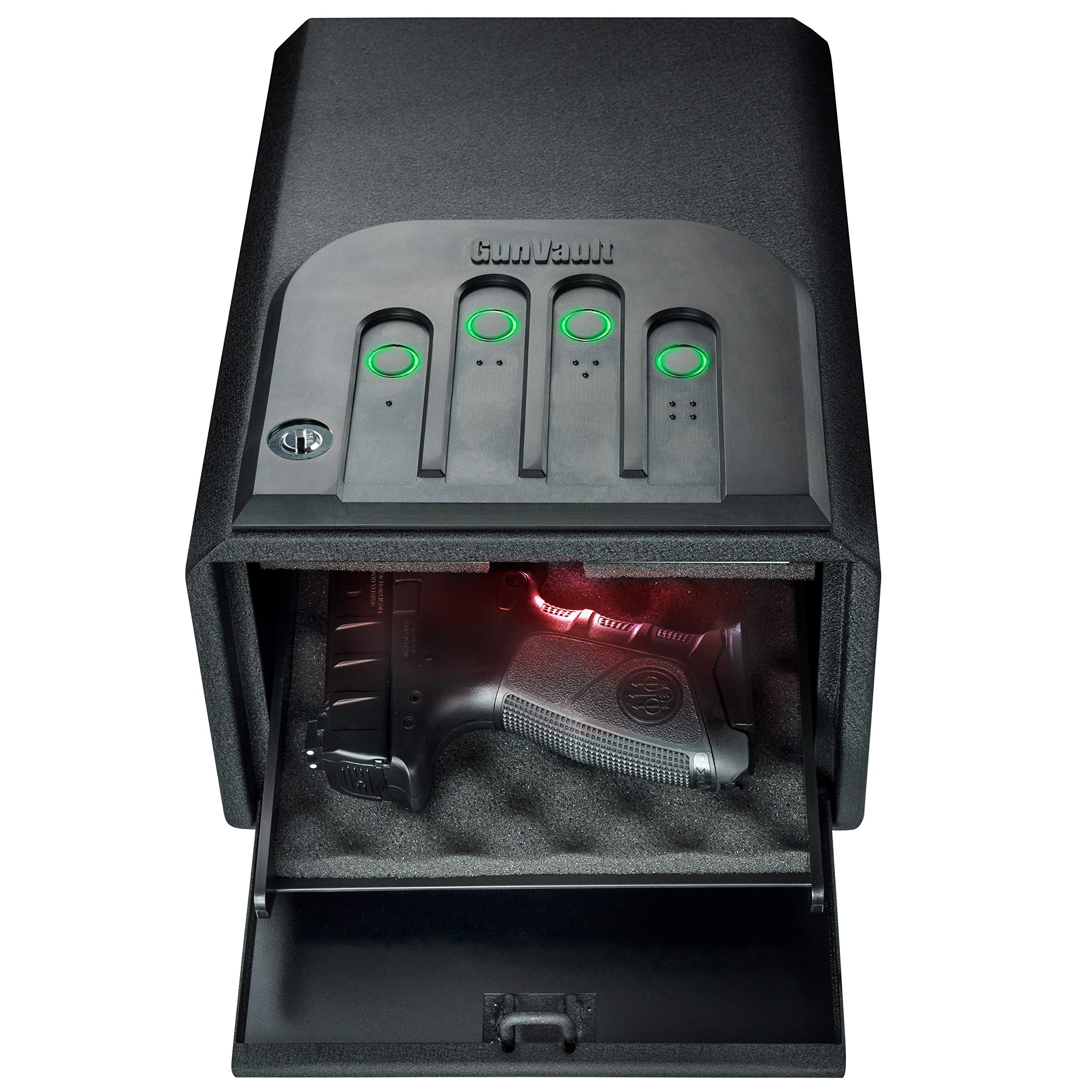 MiniVault GunVault - Quick Access Automatic Slide-Out Handgun Safe with Patented No-Eyes® Keypad (1 Pistol Capacity)