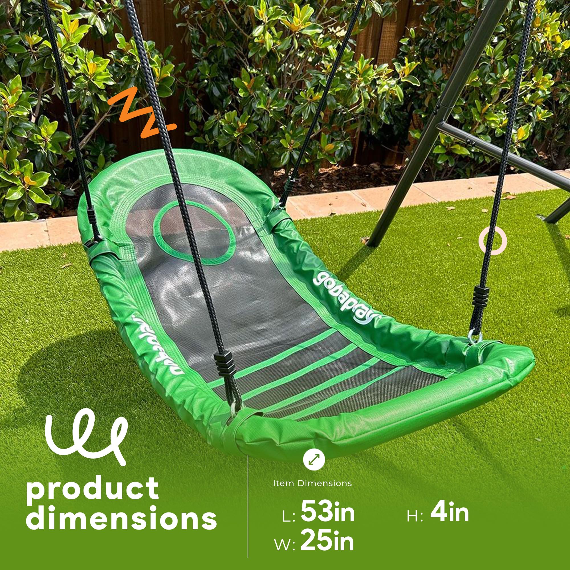 FlyMax Gobaplay Boat Tree Swing, 53" x 25" Outdoor Platform Saucer Seat for Backyard Swing Set, Green - (Swingset Frame Not Included)