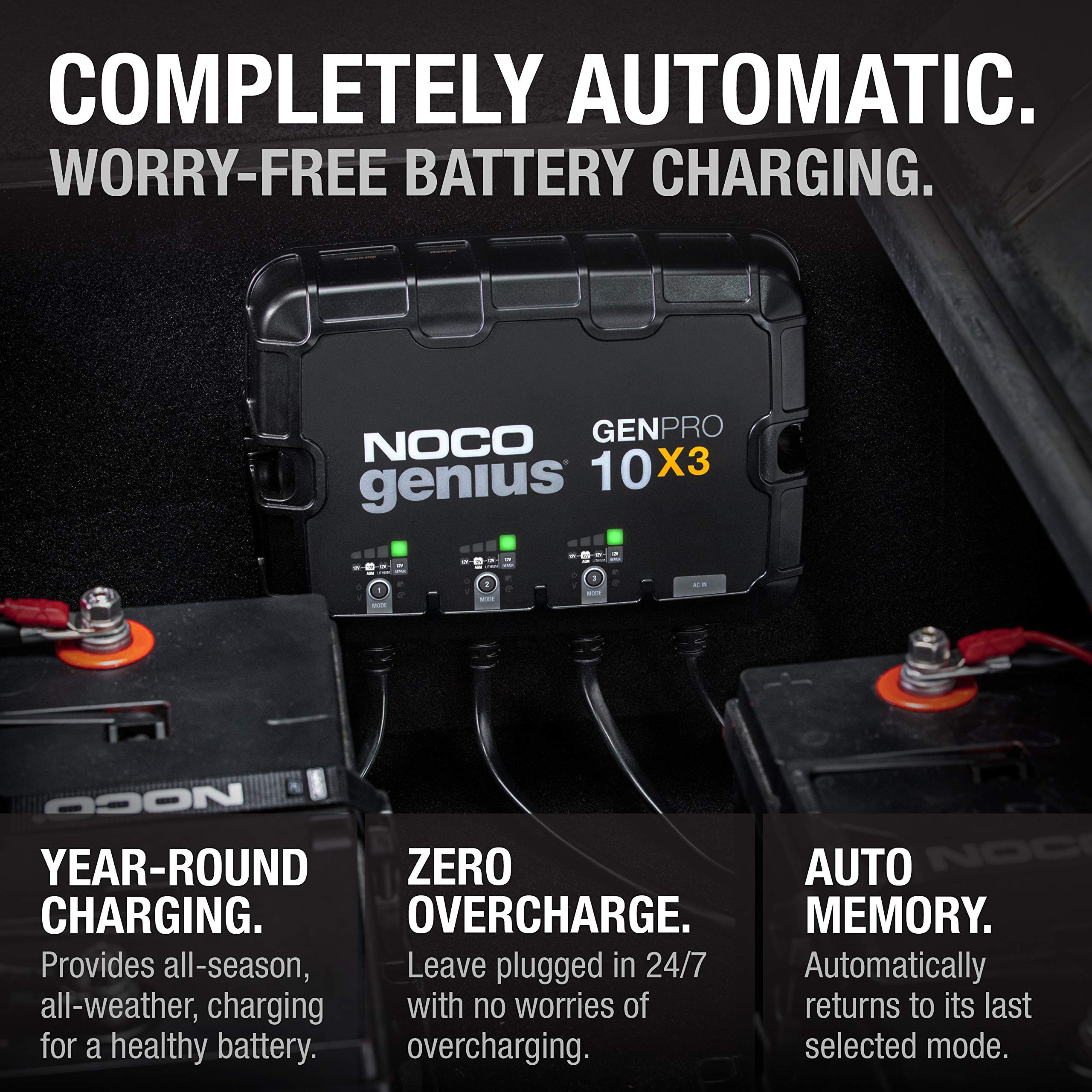 NOCO Genius 3-Bank GENPRO10X3, 30A (10A/Bank) Smart Marine Battery Charger, 12V Waterproof Onboard Boat Charger, Battery Maintainer and Desulfator for AGM, Lithium (LiFePO4) and Deep-Cycle Batteries