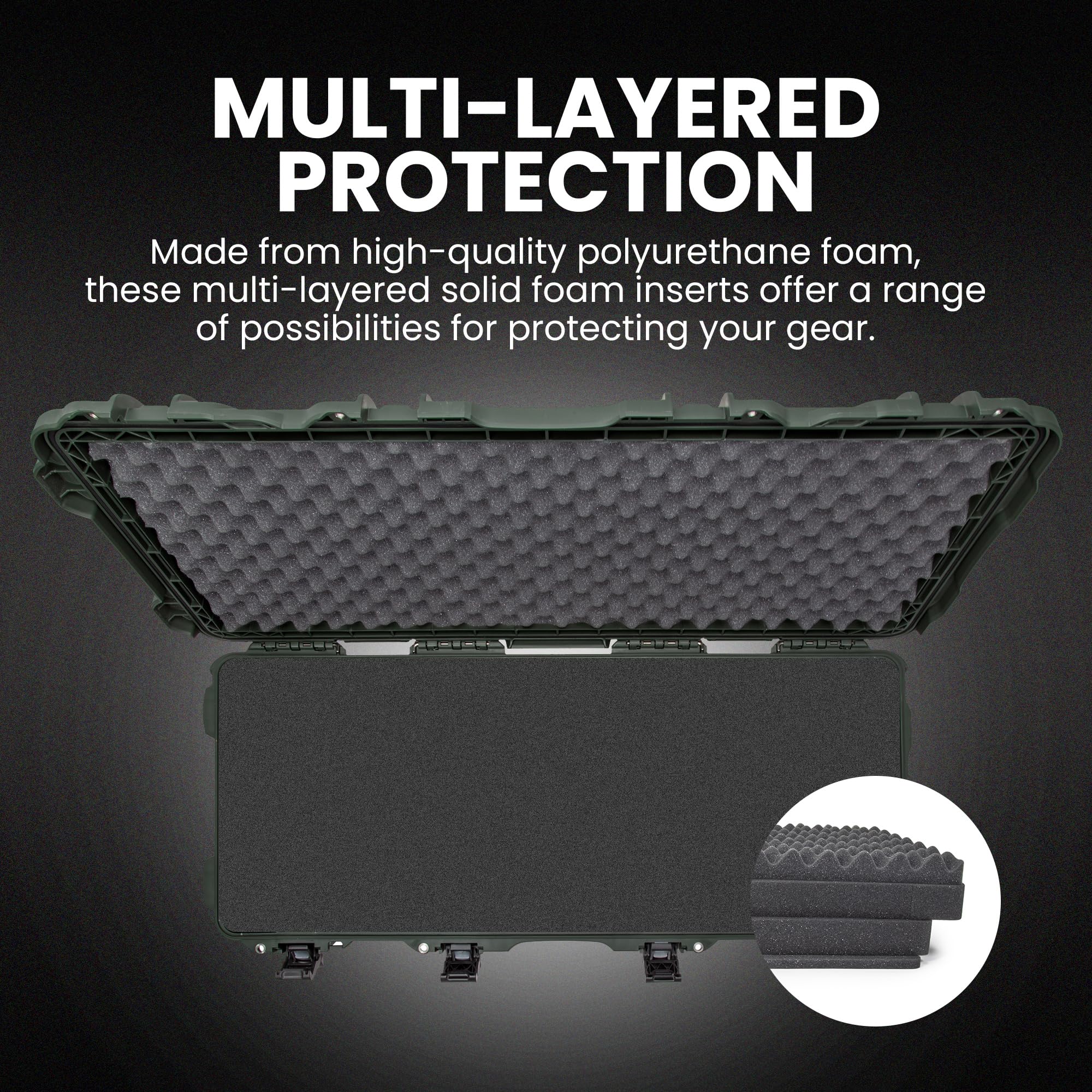NANUK Hard Case 985 40” with Wheels & Customizable Foam Insert, IP67 Waterproof & Crushproof, Rugged Construction for Ultimate Protection, Made in North America – Olive (39.7” x 17.3” x 6.6”)