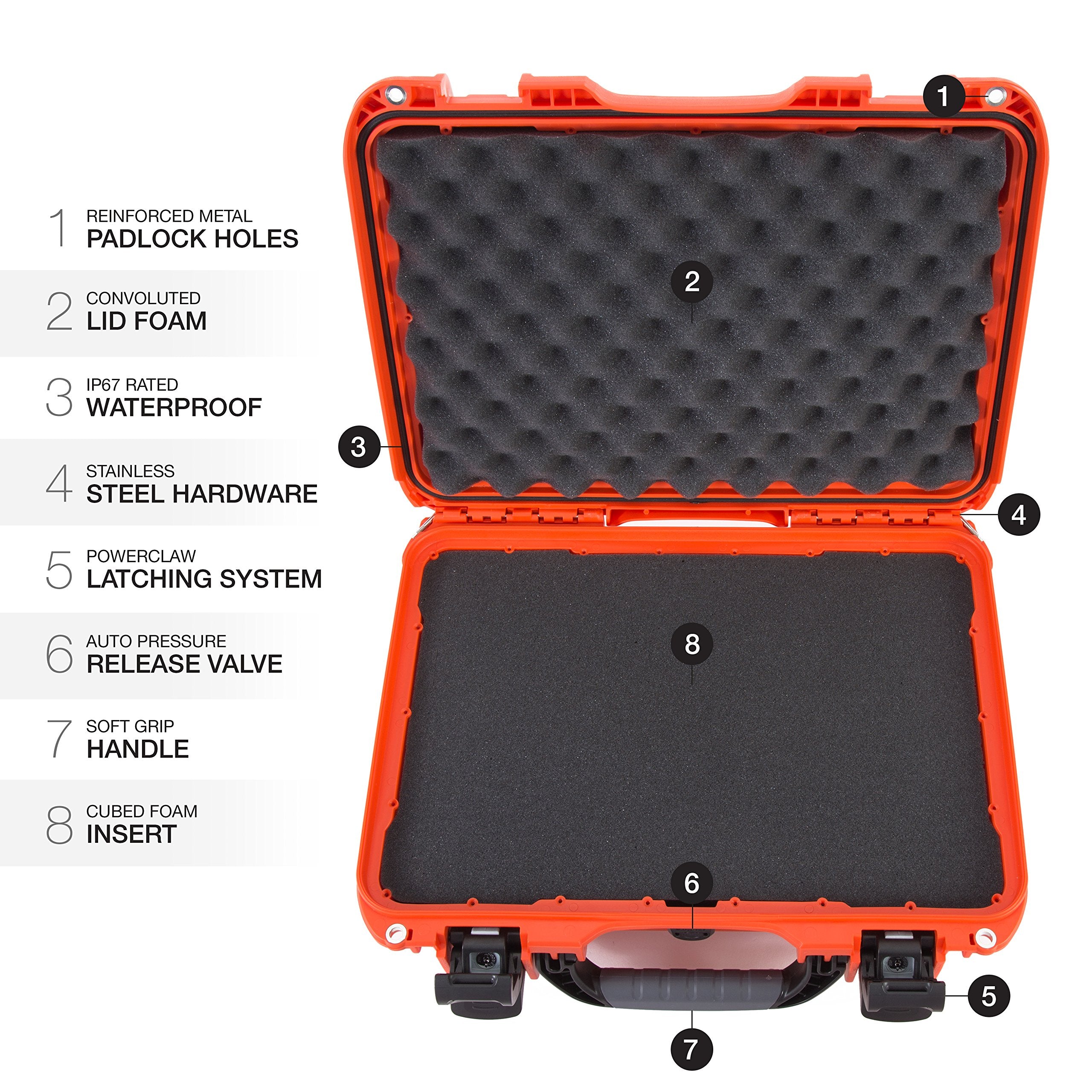 Waterproof Nanuk 923 Hard Case with Foam Insert and Incorporated TSA Approved Travel Lock Latches - Orange (923-1003)