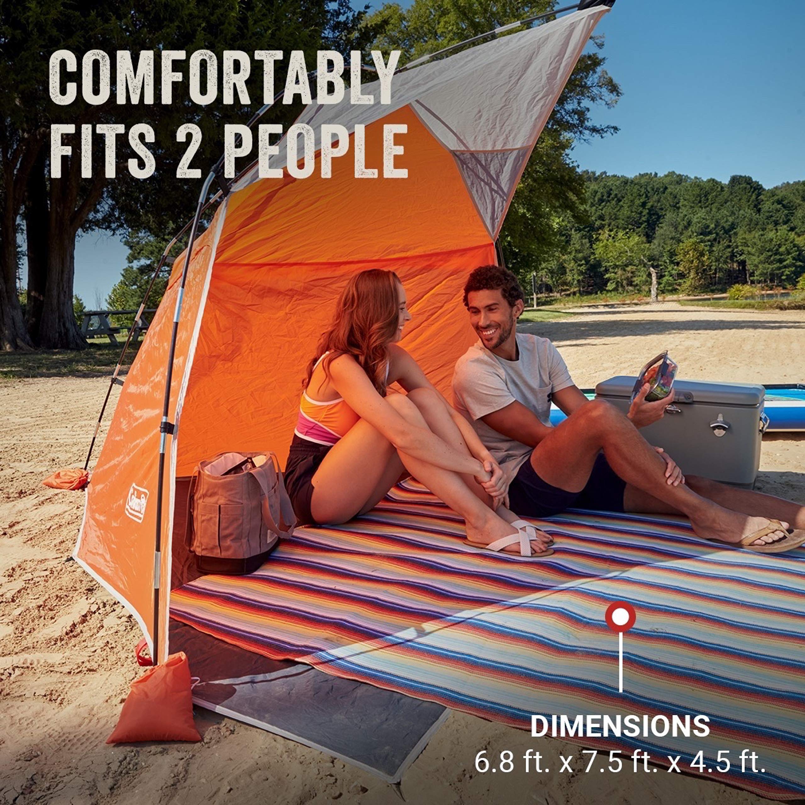 Coleman Large Skyshade Portable Sun Shelter, Easy Setup with Pre-Attached Poles, Beach Canopy Provides Cover from Sand & Sun