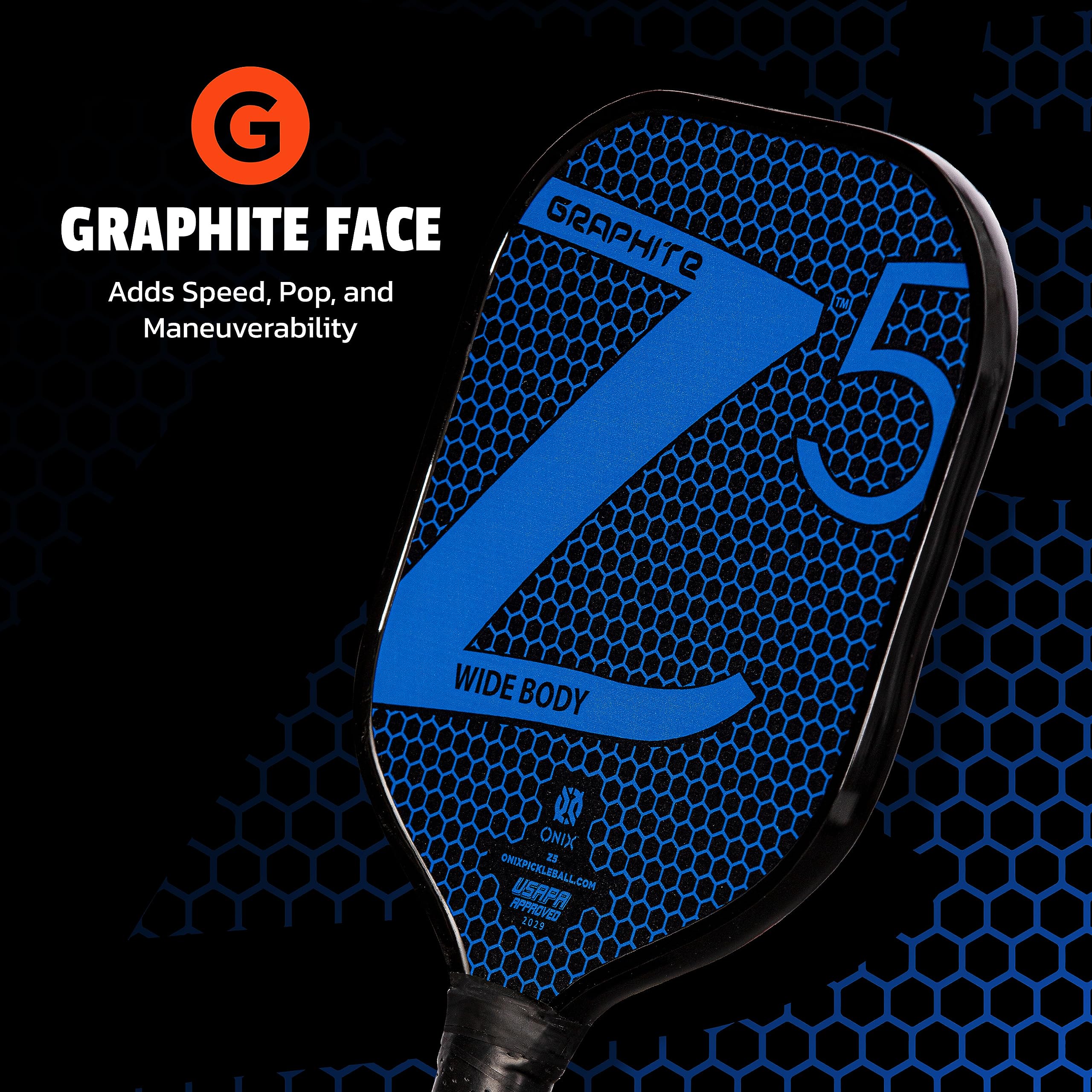 Graphite ONIX Z5 Pickleball Paddle (Graphite Carbon Fiber Face with Rough Texture Surface, Cushion Comfort Grip and Nomex Honeycomb Core for Touch, Control, and Power),Blue