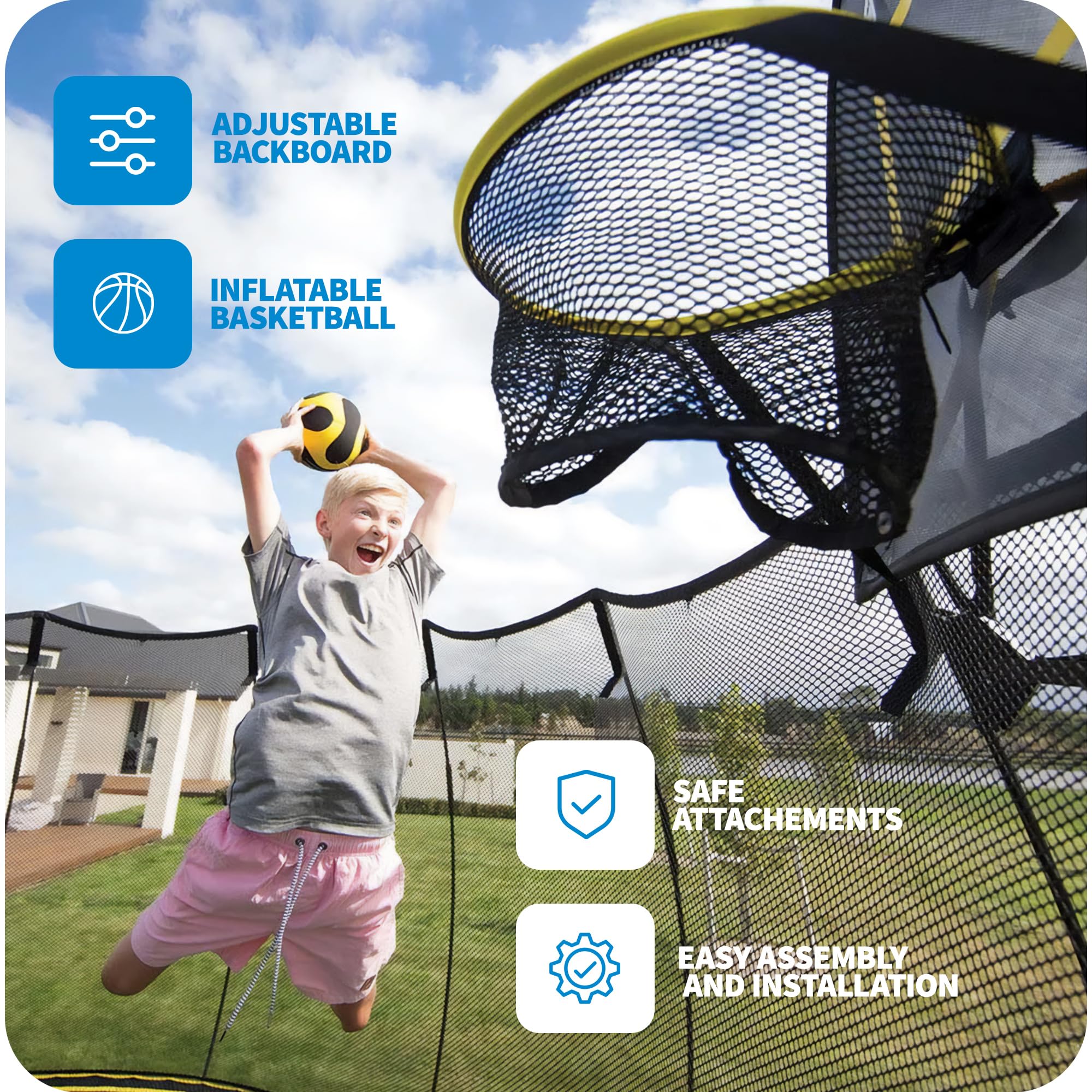 Springfree Basketball Hoop FlexrHoop Attachment for Trampolines with Ball & Pump - Soft Accessory for Outdoor Backyard Recreational Trampoline, Active Play & Jumping Fun for Kids, Adults & Family