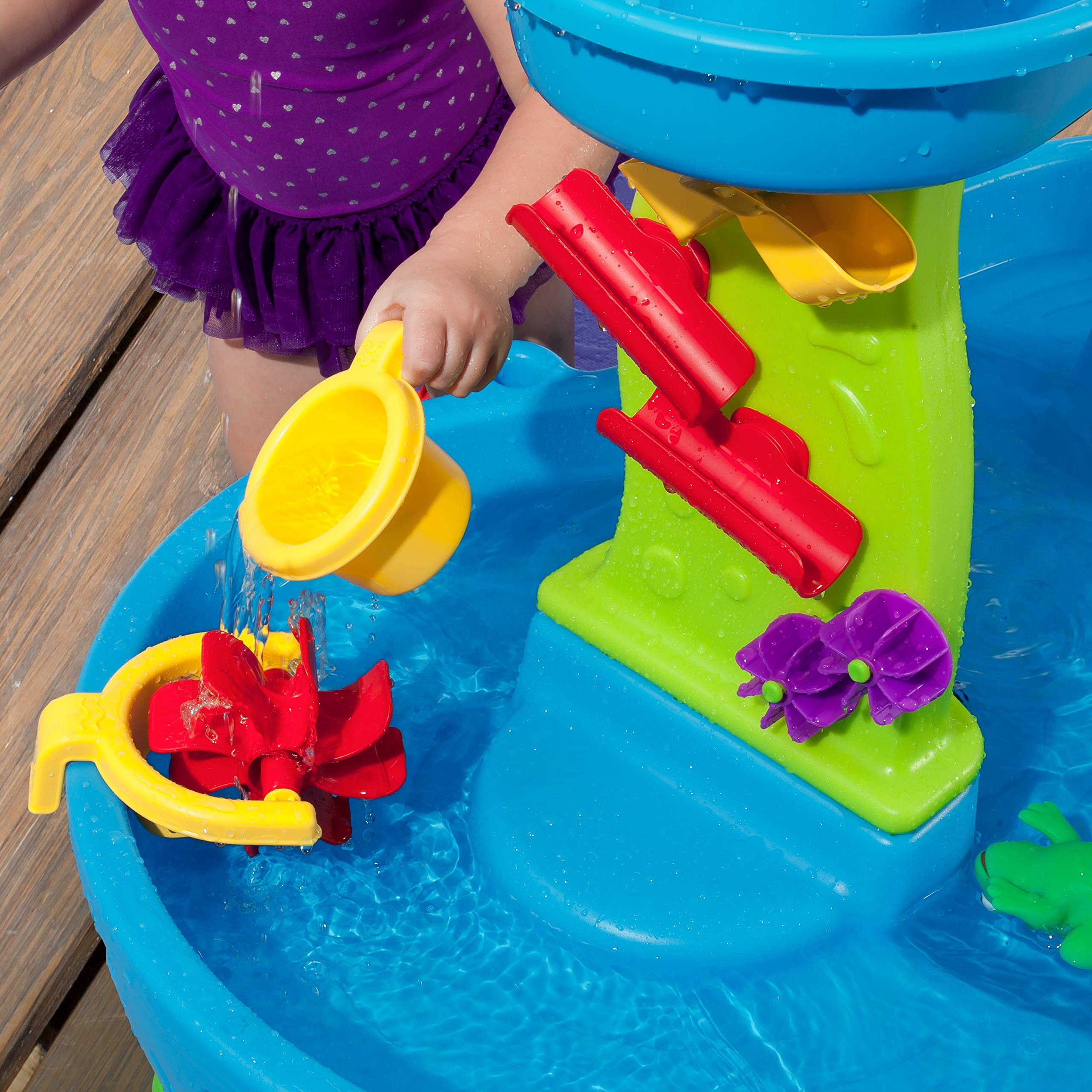 Step2 Splash Pond Rain Showers Water Table, Kids Water and Sand Activity Sensory Playset, Summer Outdoor Toys, 13 Piece Water Toy Accessories, For Toddlers 1.5+ Years Old, Blue & Green