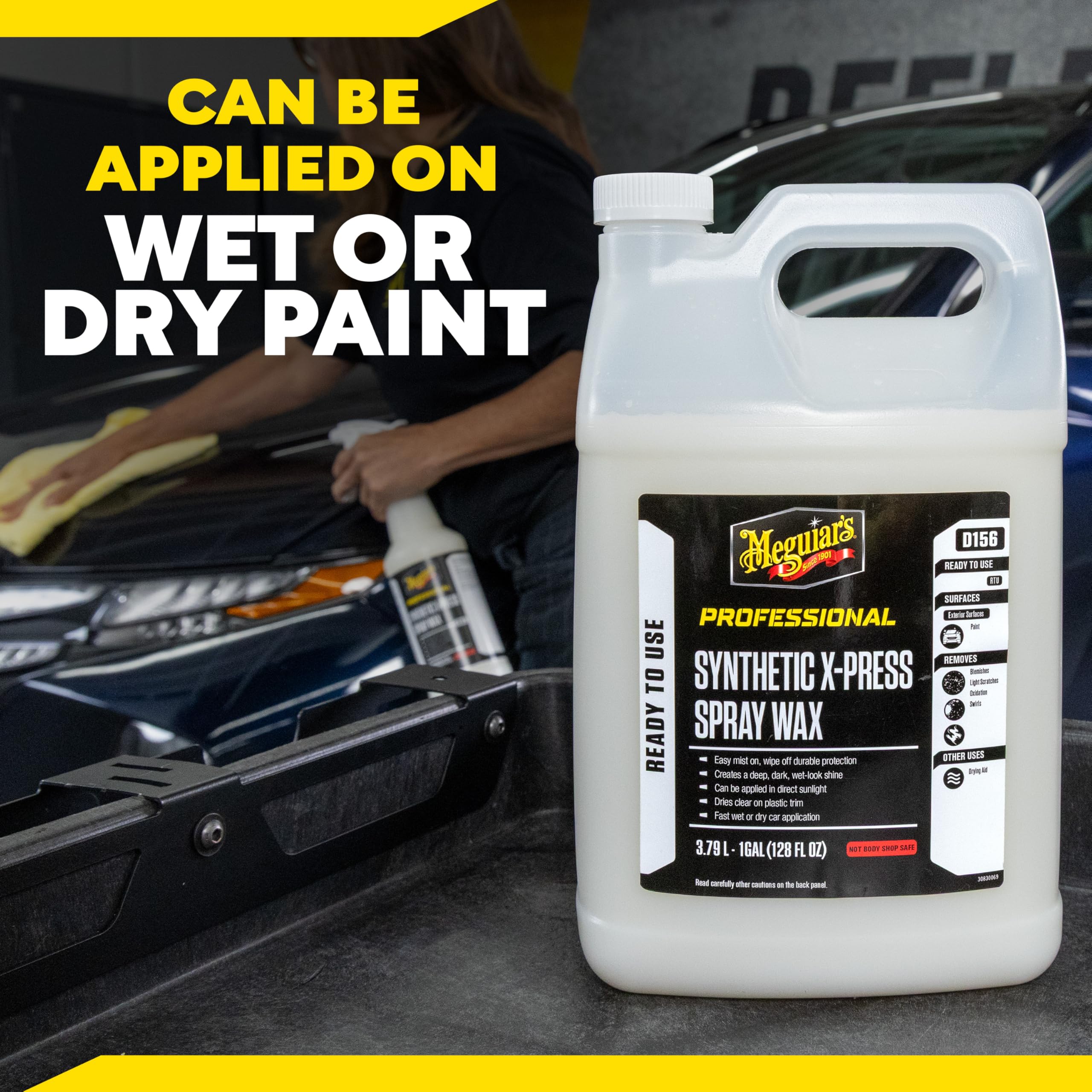 Synthetic X-Press Spray Wax Meguiar's D15601 for Car Detailing, Creates a Deep Shiny Look, Can Be Applied to Wet or Dried Paint and In Direct Sunlight, Moisture Rolls Off Waxed Paint, 1 Gallon
