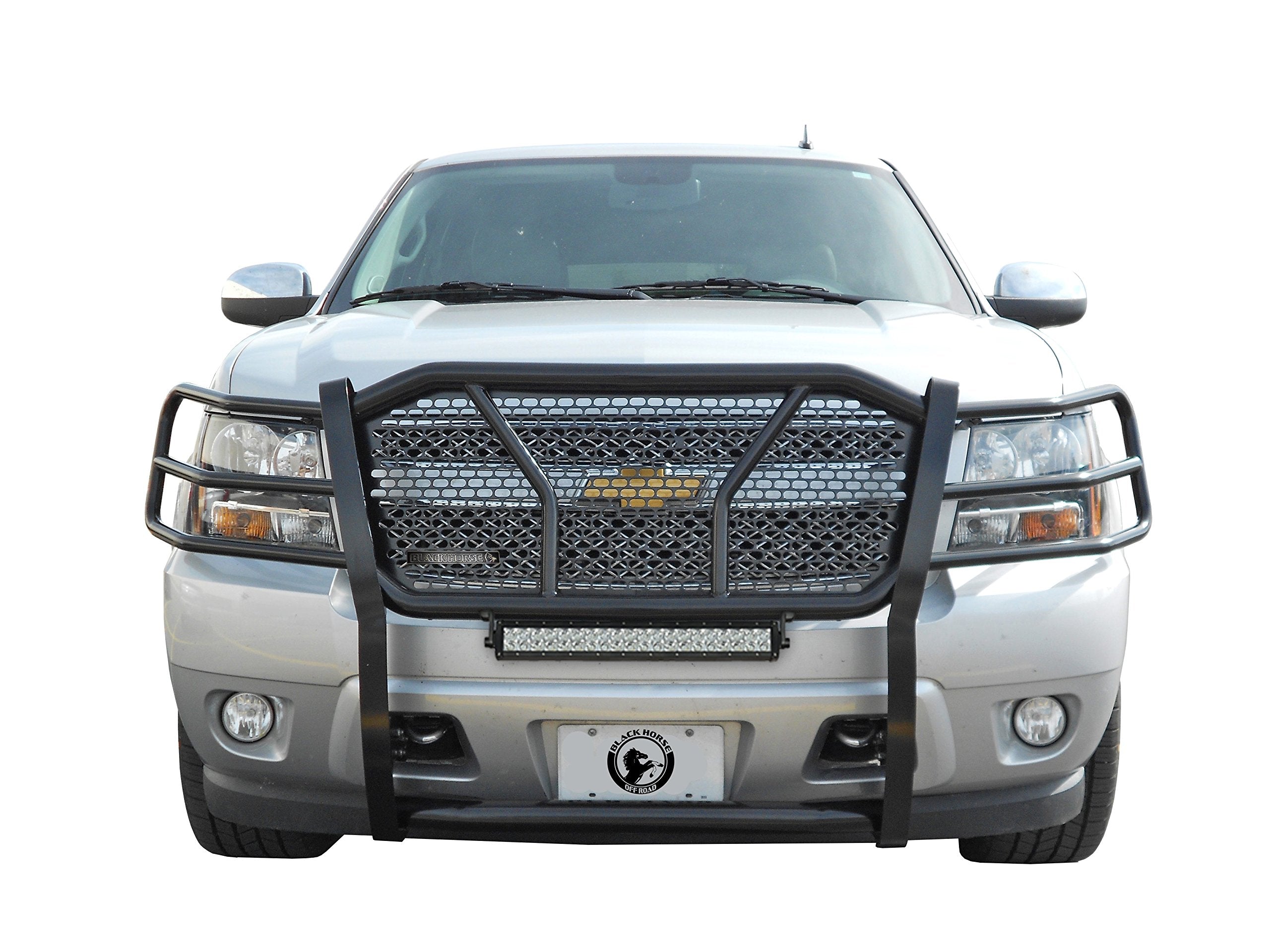 Heavy Duty Black Horse RUGGED Grille Brush Bumper Guard Modular Black Come with 20" Double Row LED Light Compatible with 2007-2013 Chevrolet Silverado 1500-RU-CHSI07-B-KIT