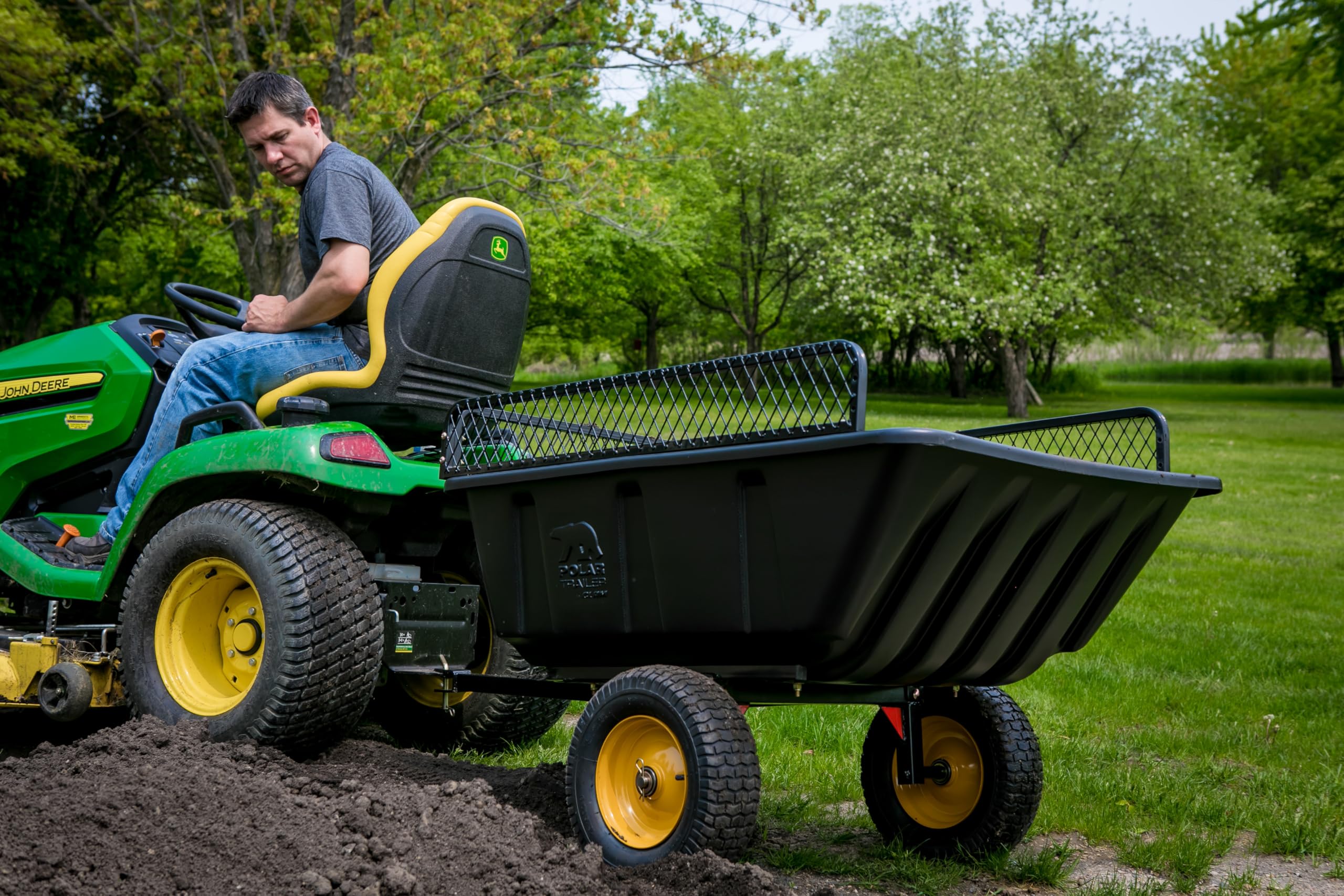 Lawn and Garden Trailer Polar Trailer 9542 LG900 – 900 lb Capacity, 15 cu. ft. Tub – Heavy-Duty Utility Cart with Tilt & Pivot Frame, Sealed Bearings, and Rustproof Polyethylene Body – 69" x 37" x 28"