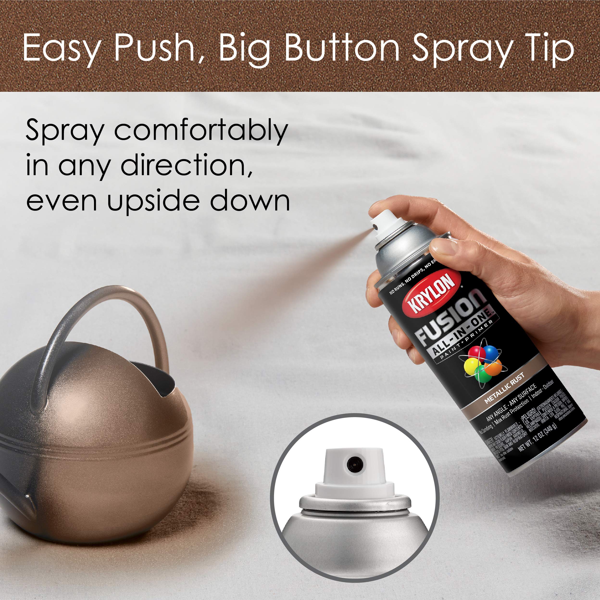 Krylon All-In-One Fusion Adhesive Spray Paint for Indoor/Outdoor Use, 12 oz, Rust
