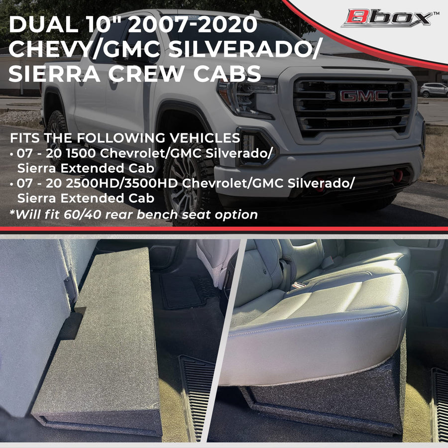 Atrend Bbox A184-10CP Carpeted Dual 10" Sealed Subwoofer Enclosure - Fits 2007 - 2020 Chevrolet/GMC Silverado/Sierra Crew Cab, Charcoal