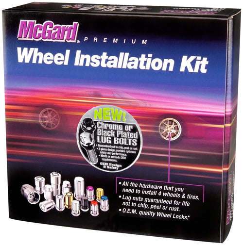 McGard Chrome 67179 M12 x 1.5 Thread Size Cone Seat Lug Bolt Wheel Installation Kit for 5 Lug Vehicles, 16 Lug Bolts / 4 Locks / 1 Key / 1 Storage Pouch