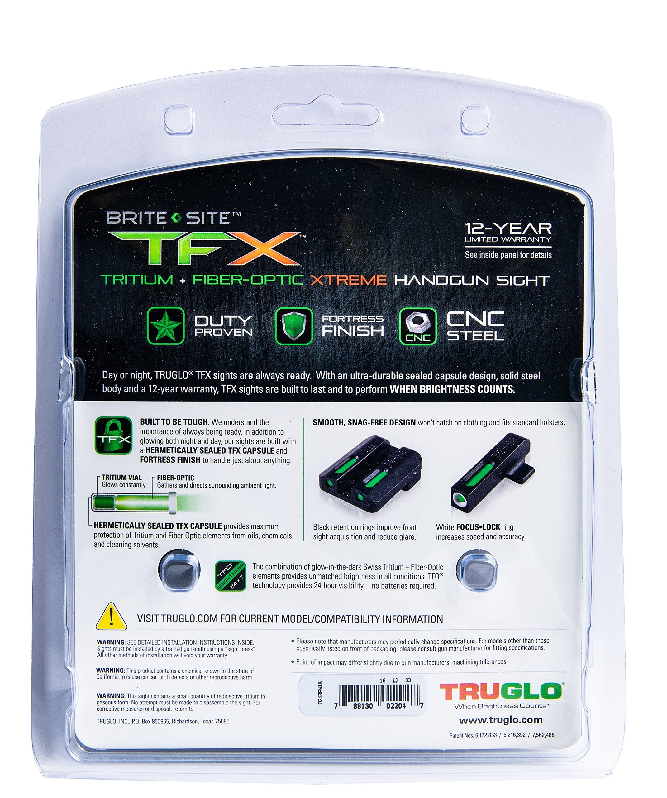 Handgun Sight TRUGLO TFX | Durable Shock-Resistant Compact Brightly Glowing Tritium & Fiber-Optic Xtreme Day/Night Sight, Compatible with FN FNX9 Handguns