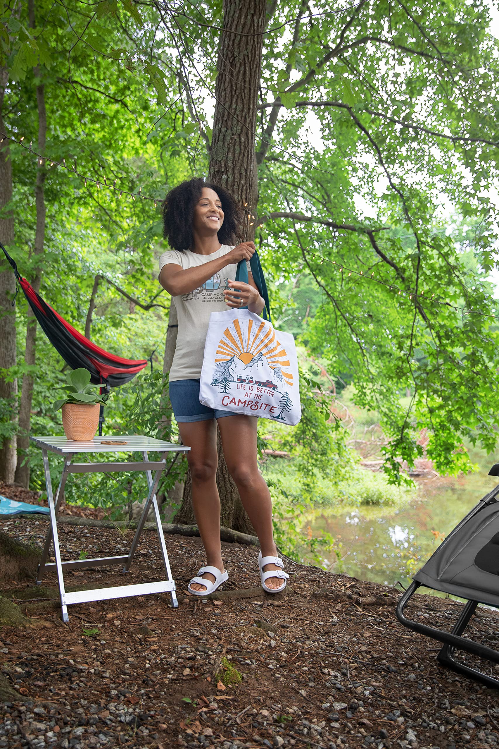 Canvas Tote Camco Life is Better at The Campsite | Features a Magnetic Closure and an Unique Sunrise Design | (53268)