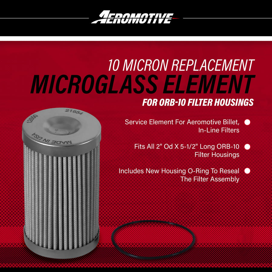 Replacement Aeromotive 12650 Fuel Filter Element, 10-Micron Rating, Microglass Media, Fits All 2" OD Filter Housings, for Gas and Alcohol Fuels