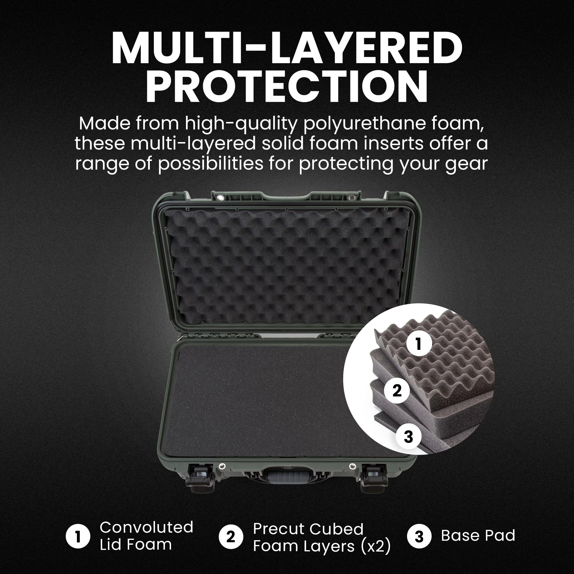 NANUK Hard Case 935 with Cubed Foam and Lid Organizer – Waterproof Protective Equipment Case with Wheels, 22” x 14” x 9” – Dustproof, Airline Carry-On Approved – Olive