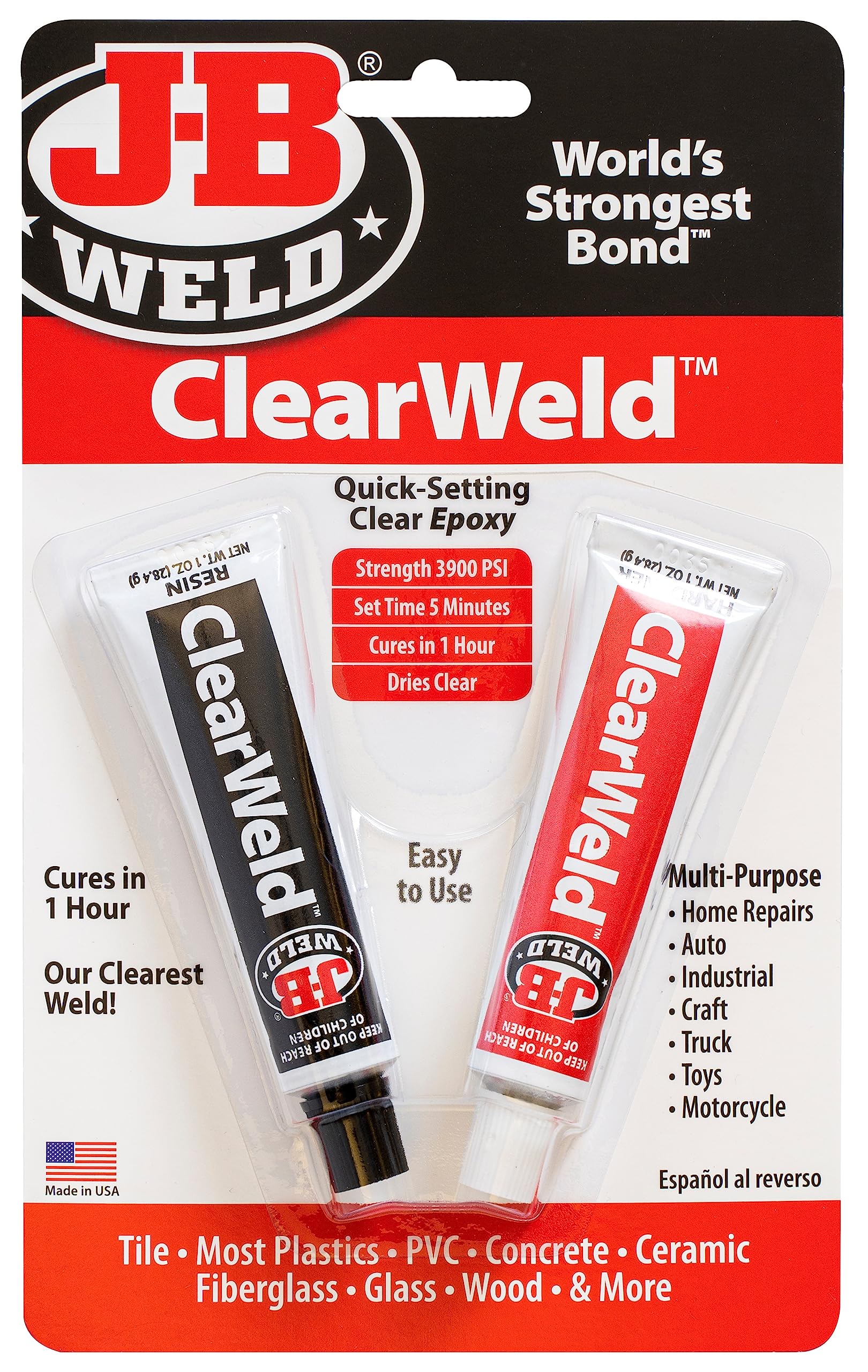 ClearWeld J-B Weld 5 Minute Epoxy Twin Tubes