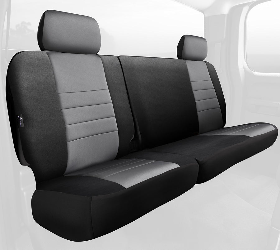 Fia Gray NP92-19 Custom Fit Rear Seat Cover Split Seat 60/40 - Neoprene (Black w/Gray Center Panel)