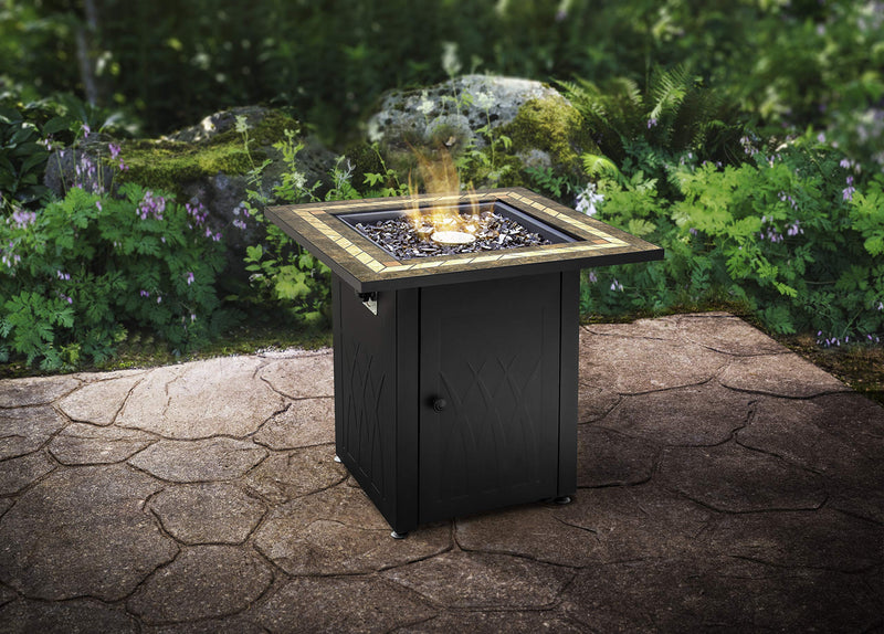 GHP Group Pleasant Hearth OFG824T Atlantis Table Gas Fire Pit, Matte Black/Tile Top