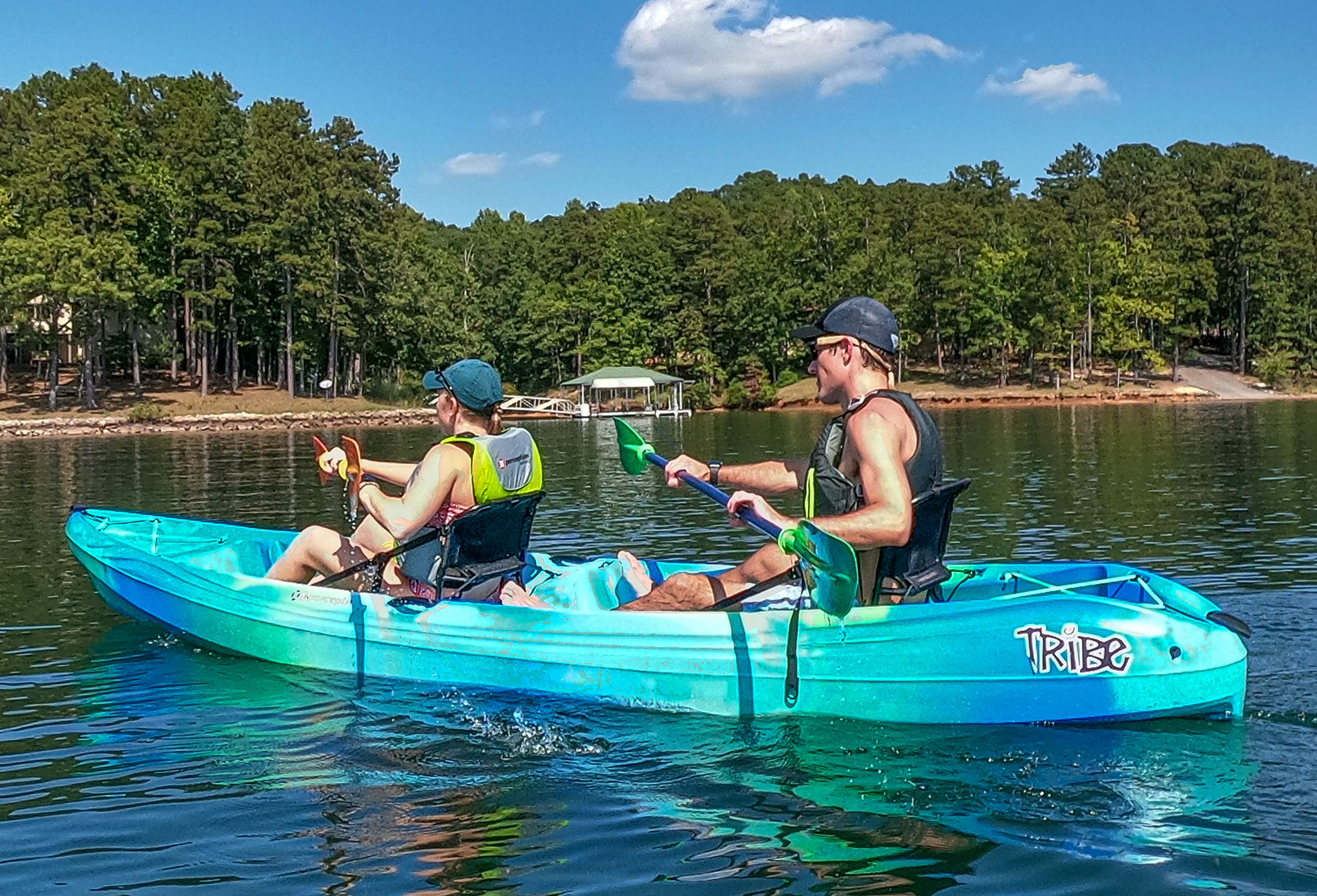 Tribe Tandem Kayak - Perception - Sit on Top - Large Rear Storage with Tie Downs - 13.5 ft - Sunset