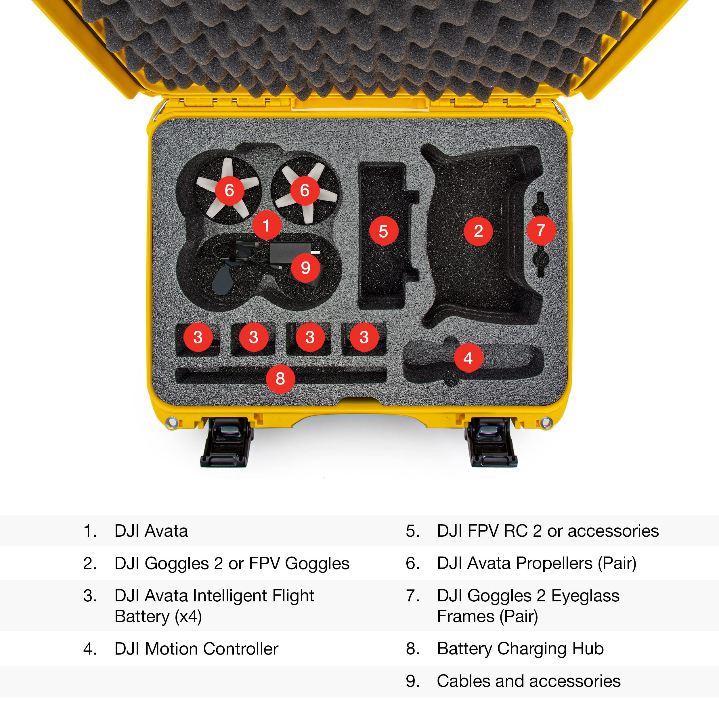 Waterproof Nanuk 925 Hard Case with Foam Insert for DJI Avata FPV Unit, Goggles and Fly More Combo - Yellow (925S-080YL-0A0-C0745)