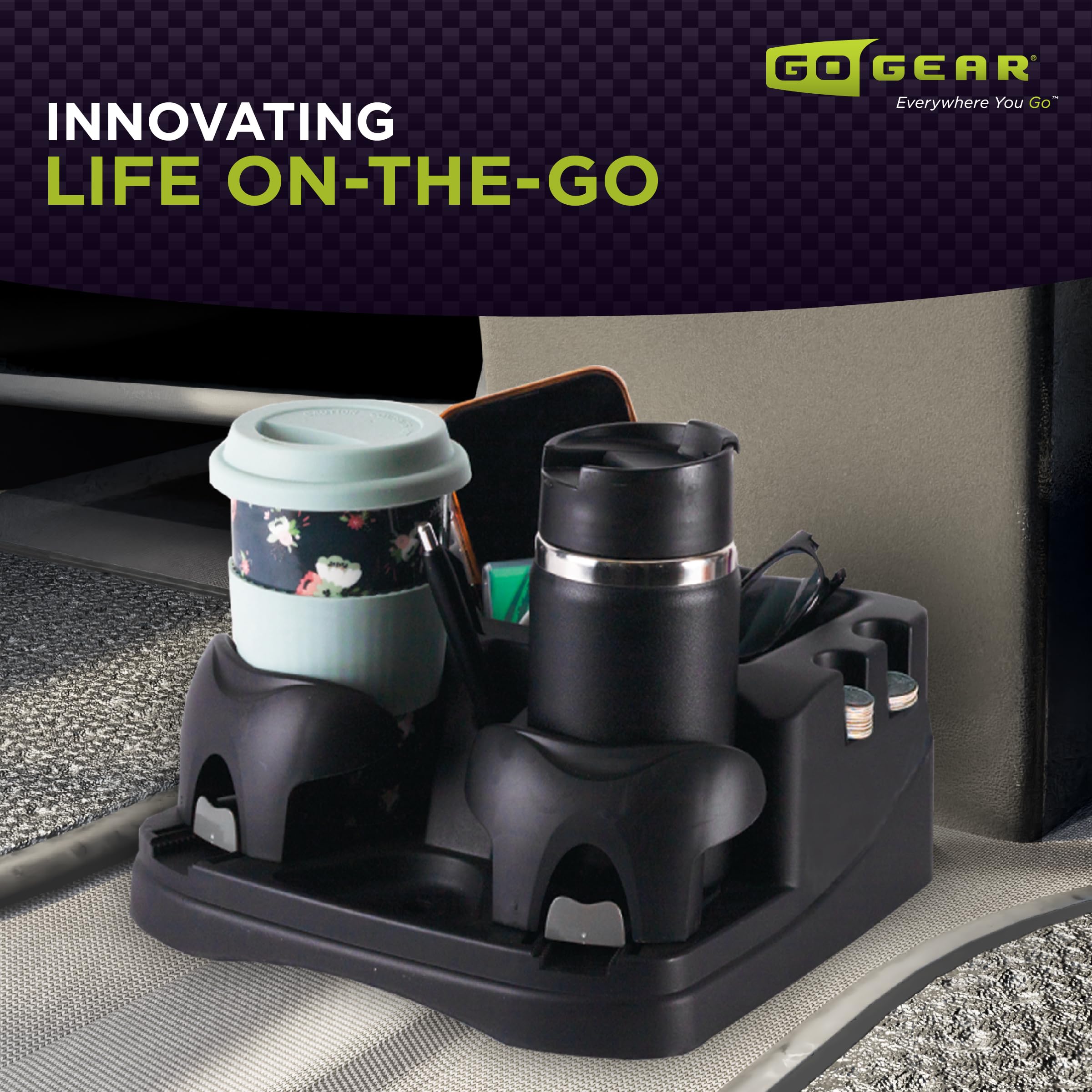 Mini Console GO GEAR Vehicle, Cup Holder & Organizer for Cars, Trucks, SUVs and More, Black (EMIC-BLA)