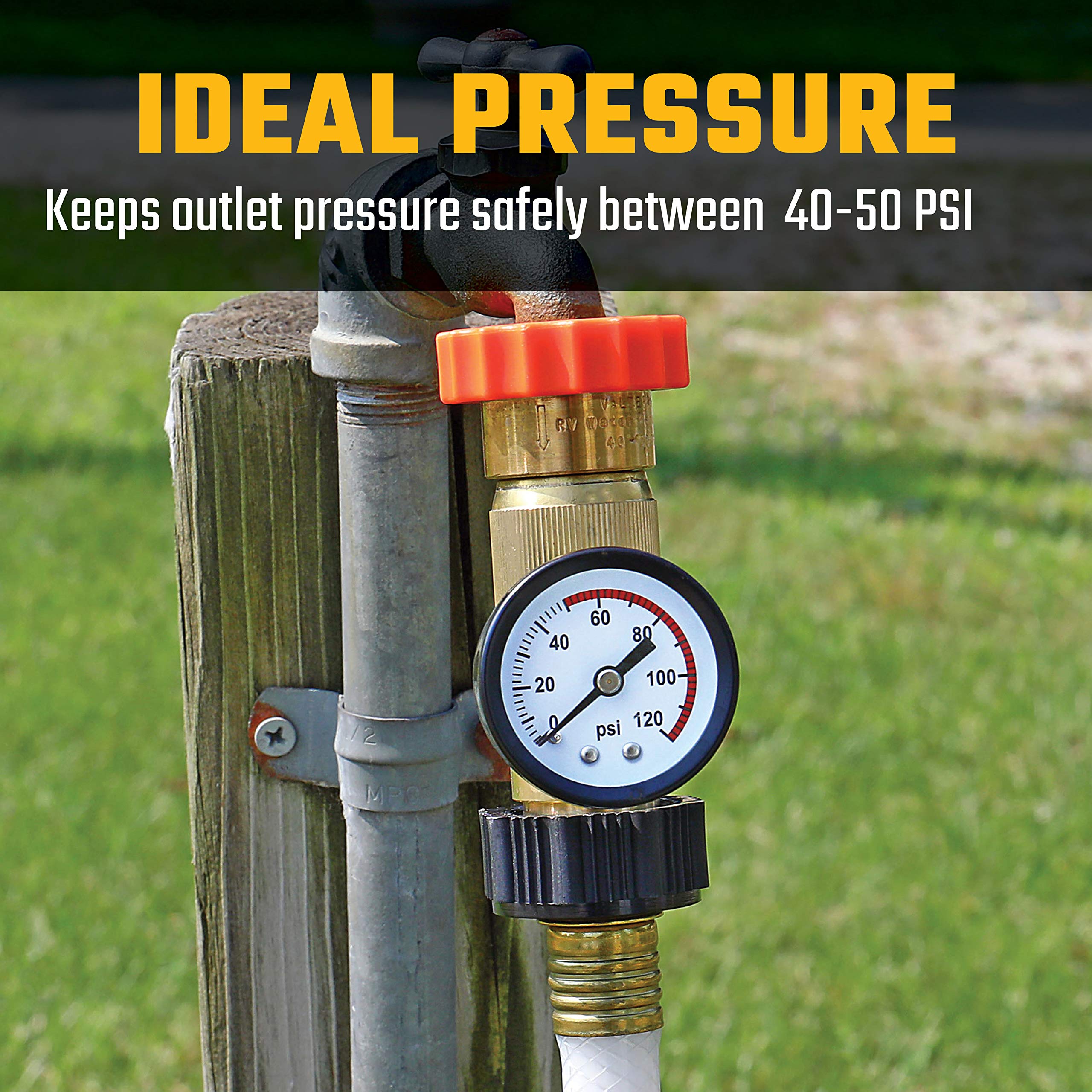 Brass Water Regulator/Water Pressure Gauge Combo Valterra A01-1124VP (Carded)