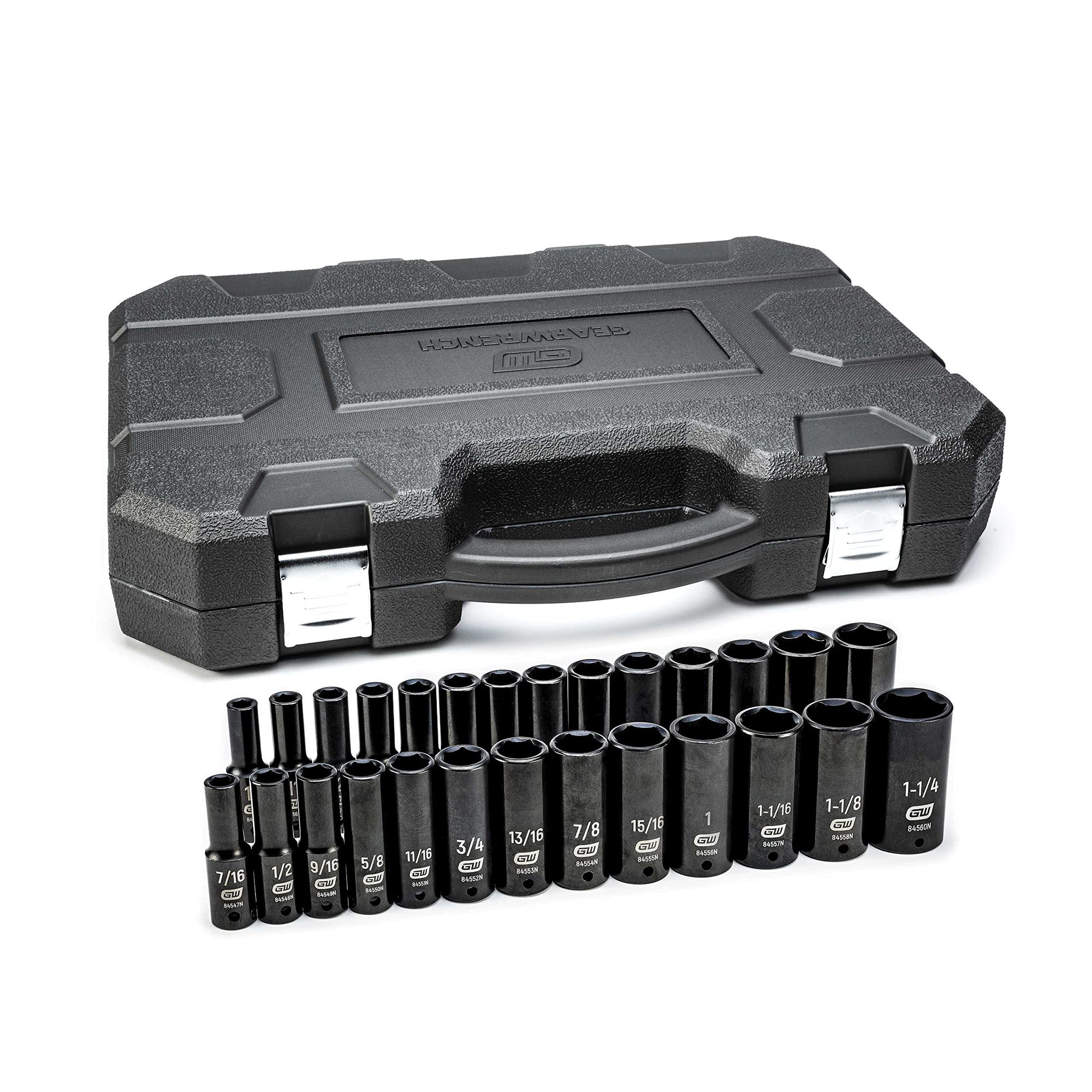 27 Pc. GEARWRENCH 1/2" Drive 6 Pt. Impact Socket Set, Deep, SAE/Metric - 84949N