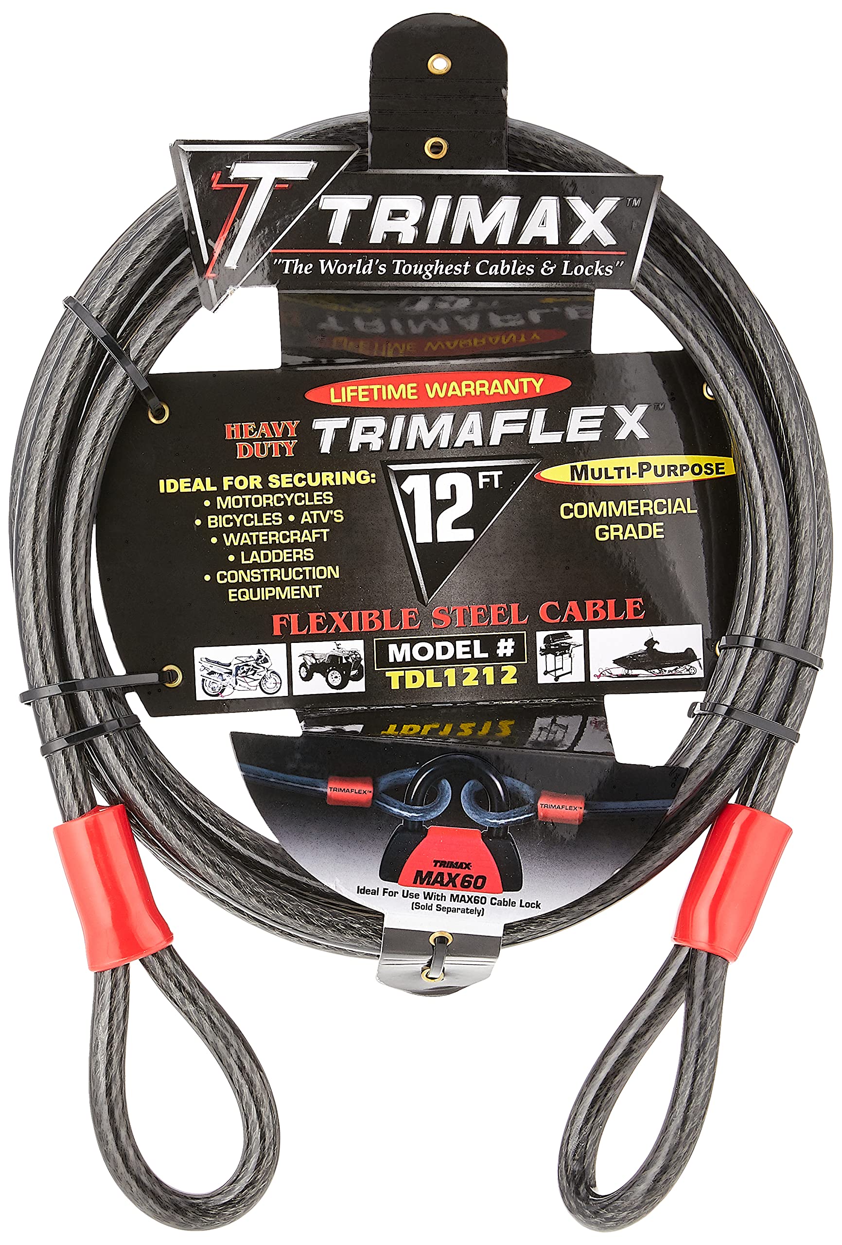 Trimaflex TDL1212 Trimax Multi-Use Dual Loop Cable (12 ft Long x 12mm), Steel