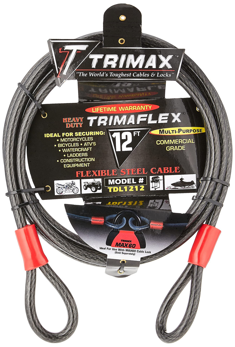Trimaflex TDL1212 Trimax Multi-Use Dual Loop Cable (12 ft Long x 12mm), Steel