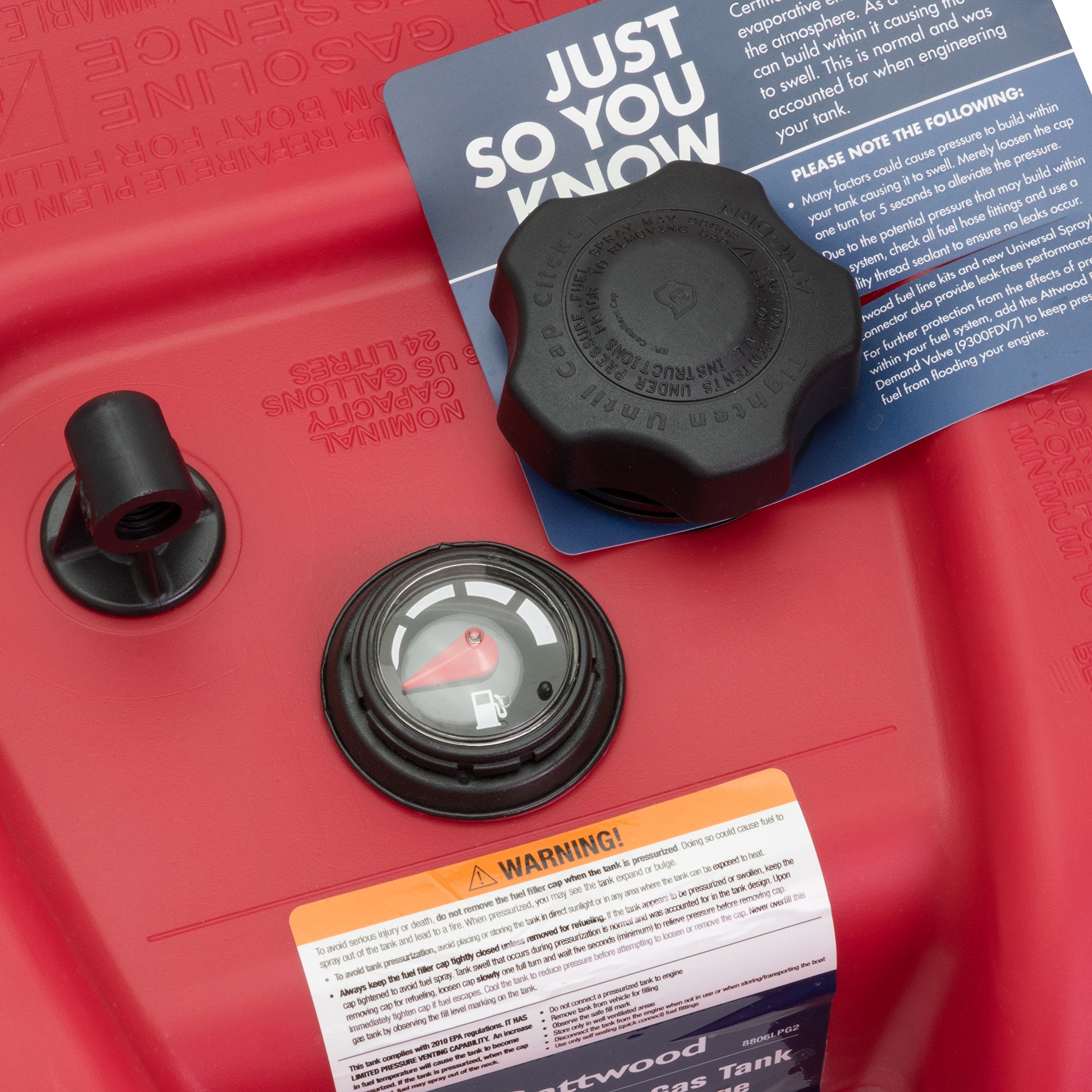 6-Gallon attwood Portable Marine Boat Fuel Tank with EPA and CARB Certified Gauge