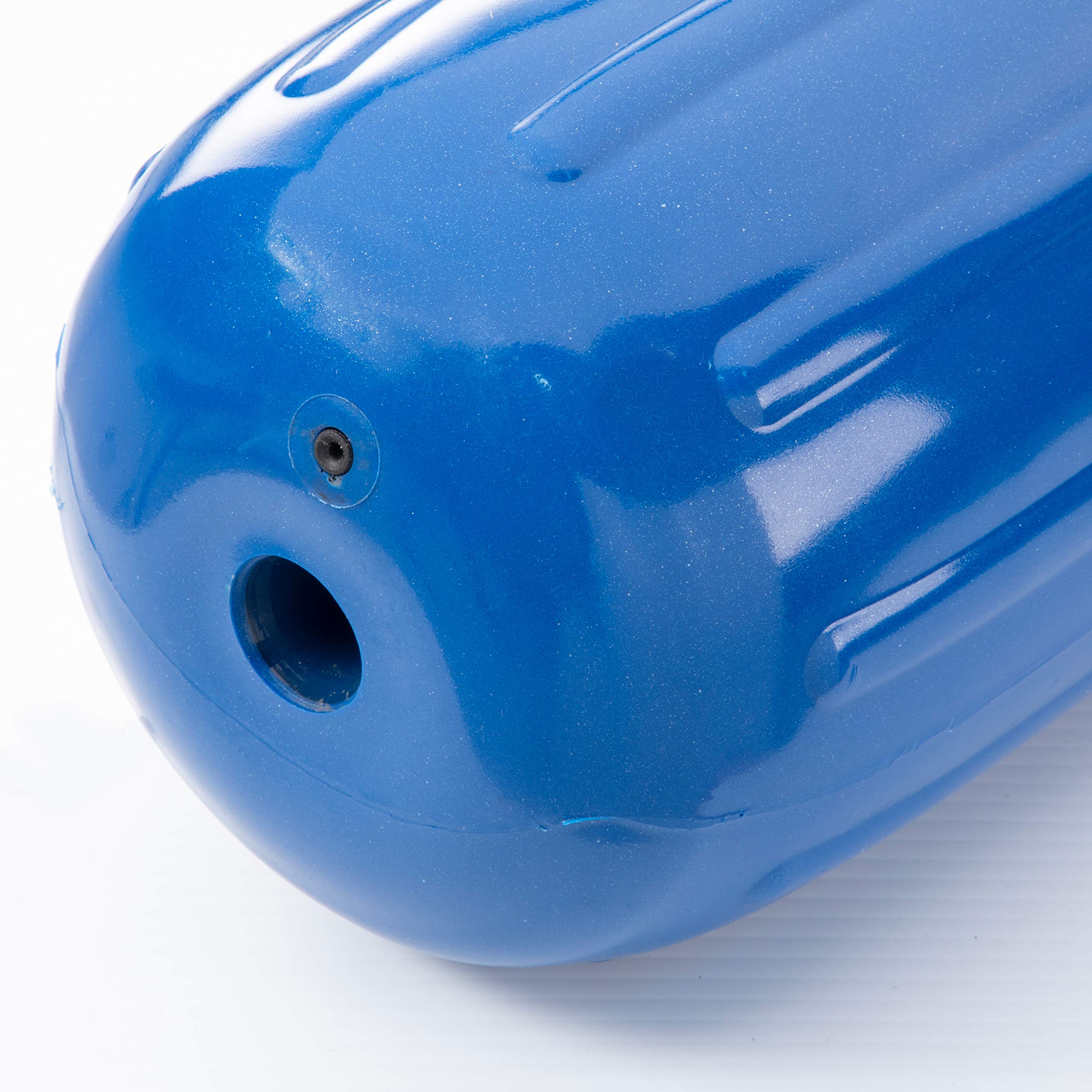 Taylor Made Inflatable Boat Fender Big B, Mid Atlantic Blue (12" x 34") End-to-End Line Passage Fits 5/8" Rope, Hangs Horizontally or Vertically, Ribbed, Needle Valve, Marine-Grade Vinyl - 41034