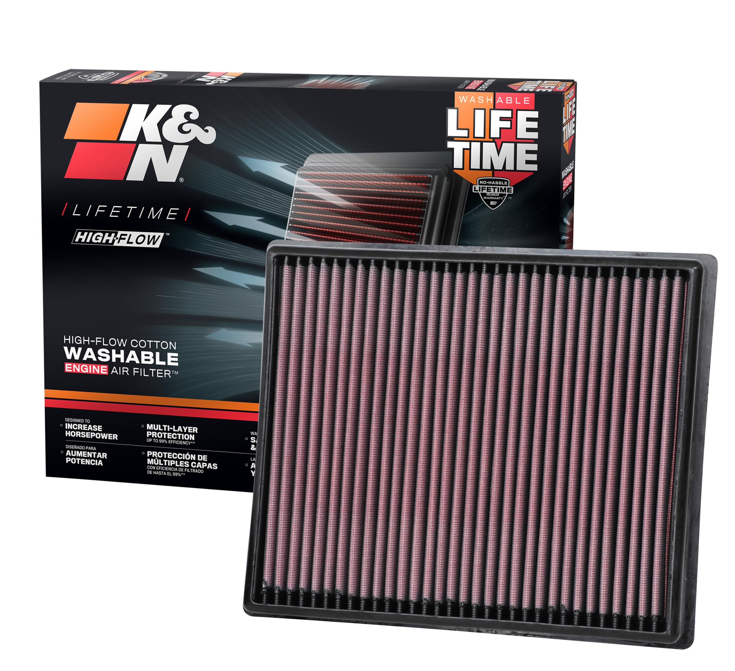 K&N Original High-Flow Lifetime Engine Air Filter: Increase Power: Premium, Washable: Compatible with 2020-2025 Nissan: Frontier, 33-5116