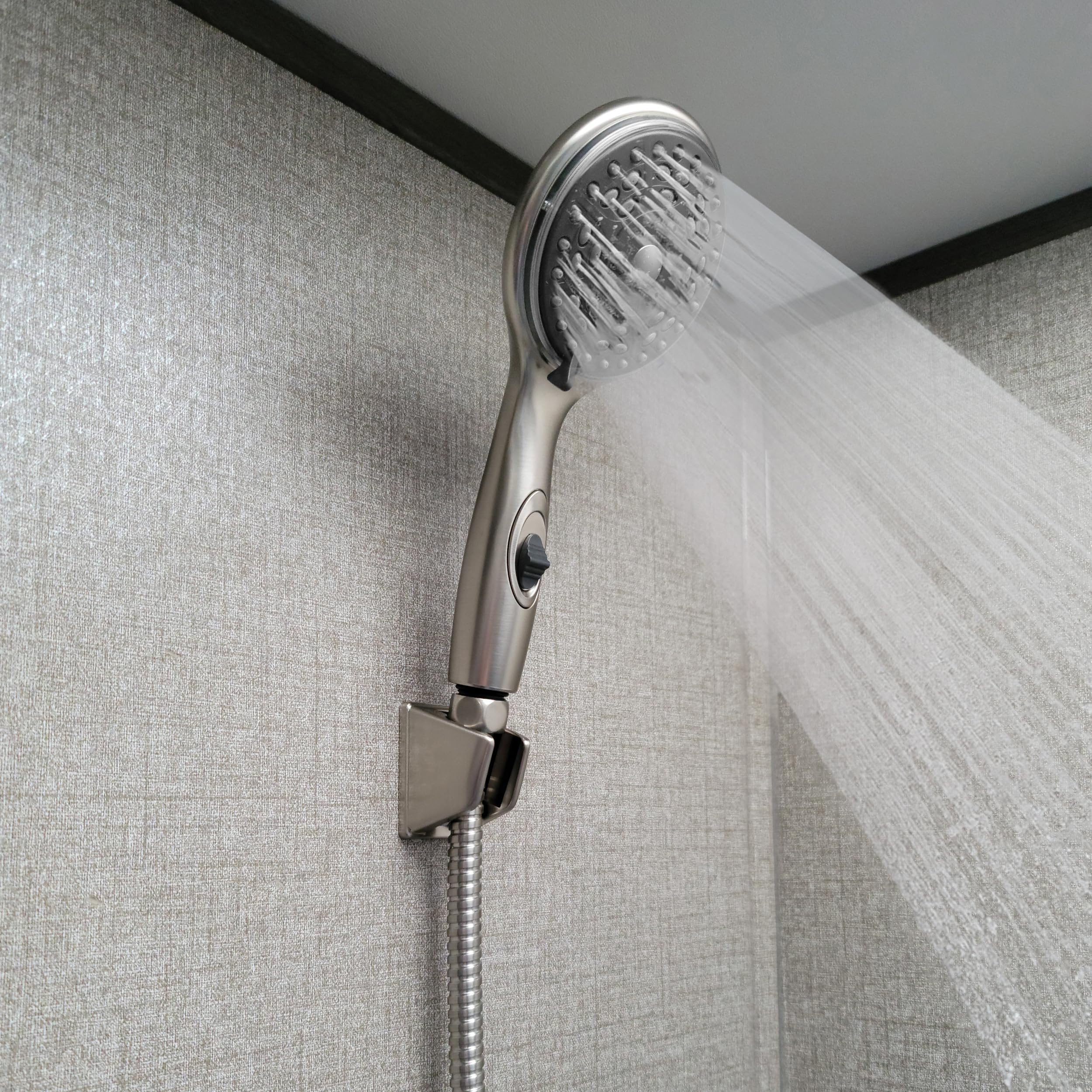 Dura Faucet Handheld Premium RV Shower Wand and Hose Kit, Eco-Friendly On/Off Switch (Brushed Satin Nickel)