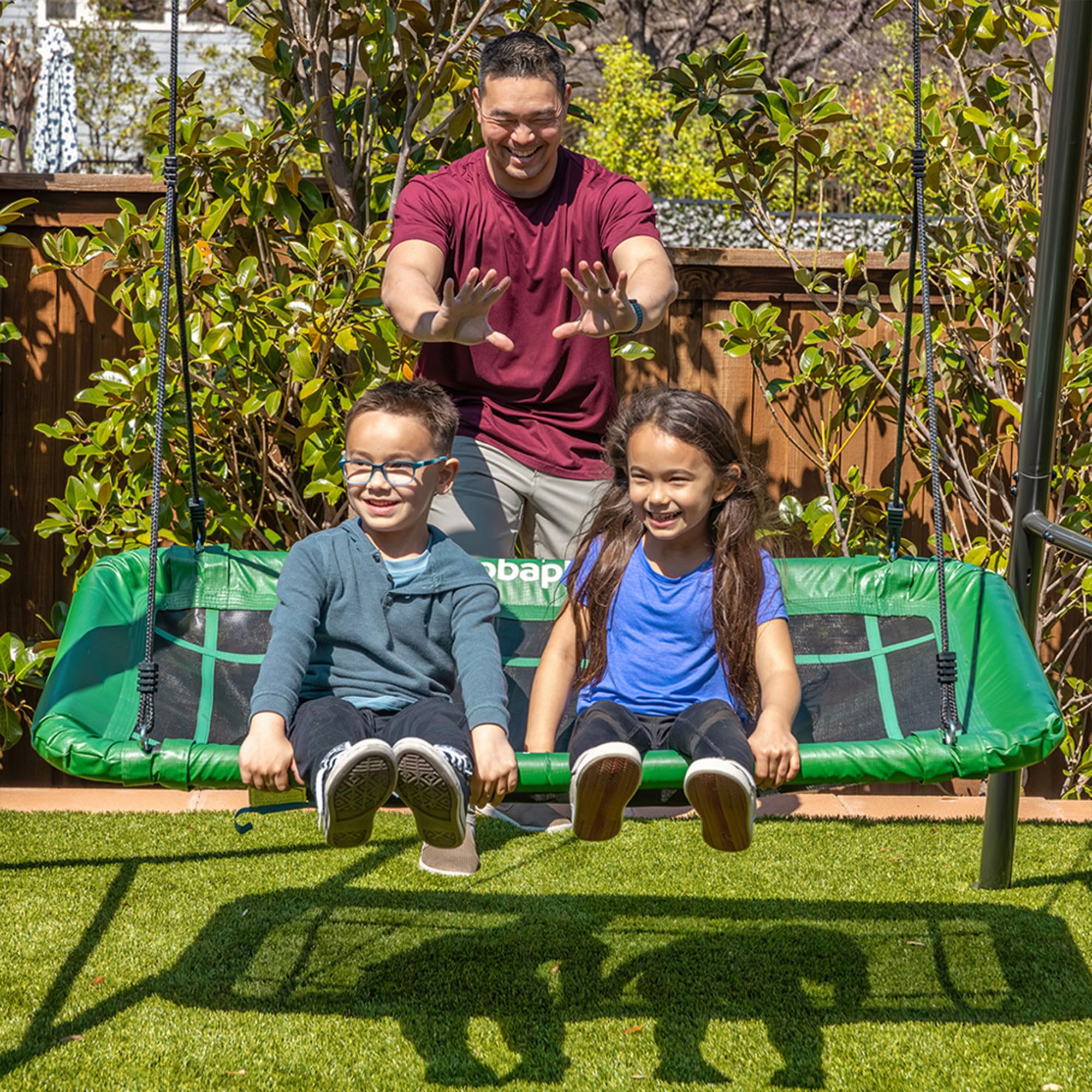 FlyMax Rectangle Tree Swing gobaplay, 46" x 25" Outdoor Platform Saucer Seat for Backyard Swing Set, Green - (Swingset Frame Not Included)